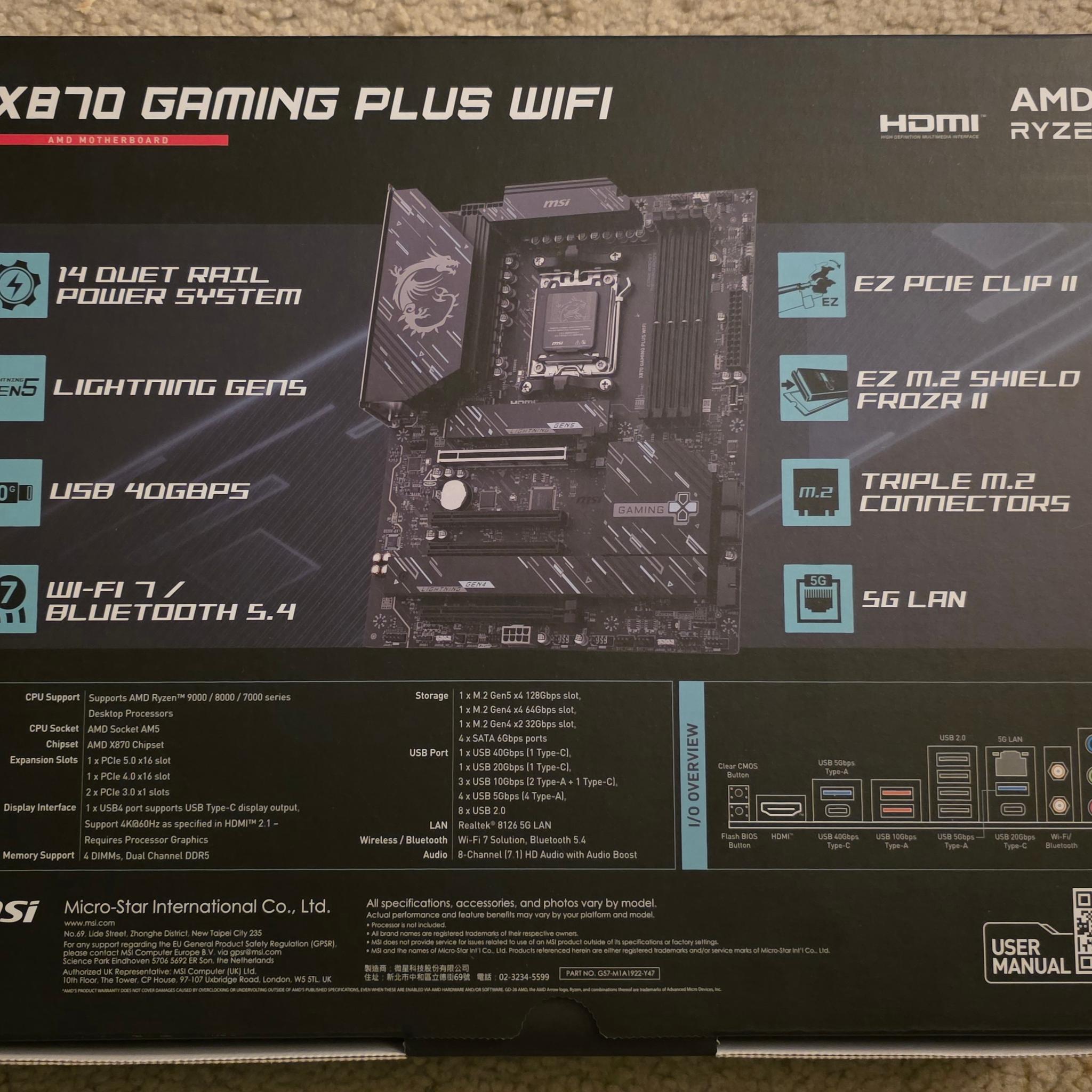 MSI X870 GAMING PLUS WIFI AM5 ATX Motherboard Brand New In Box