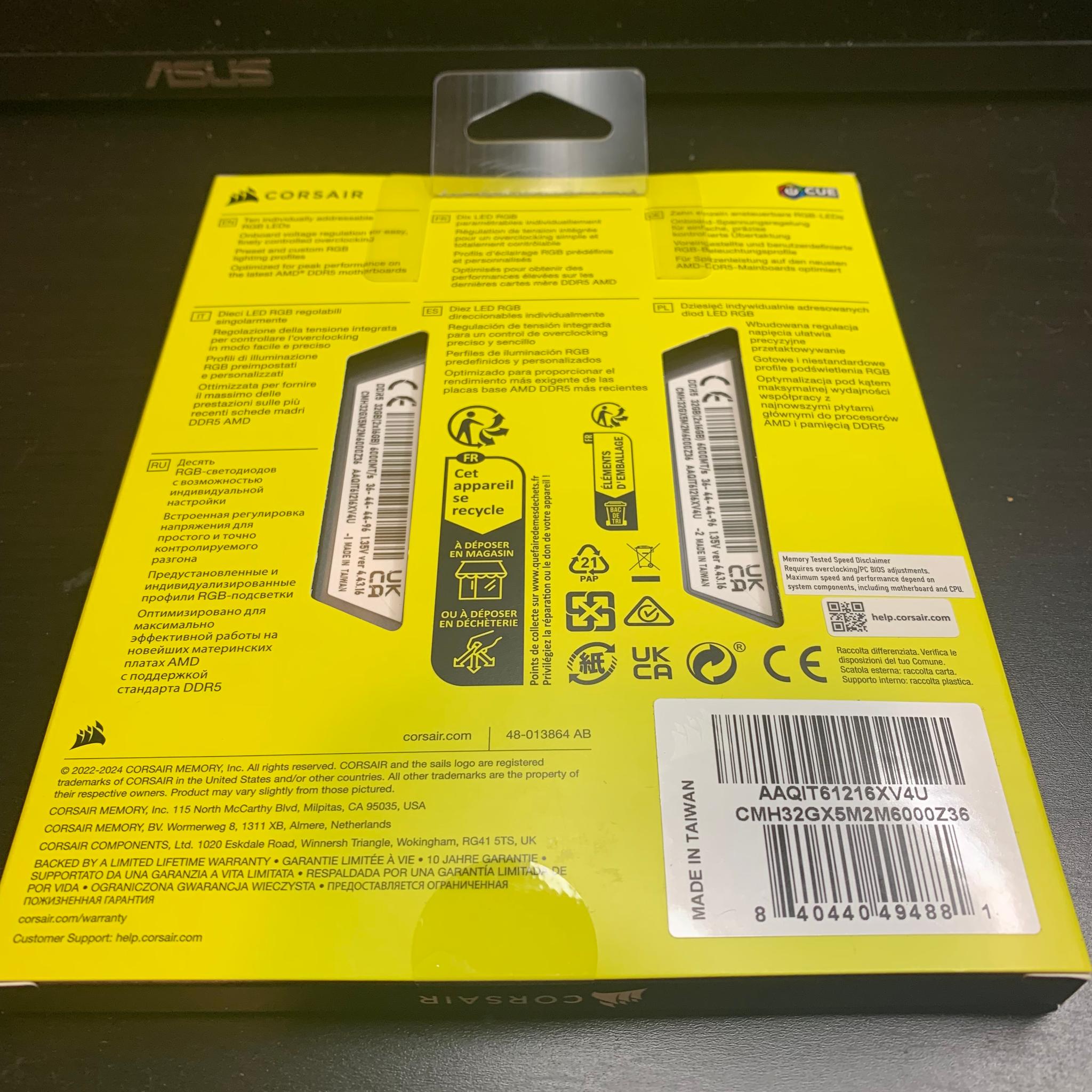 Corsair Vengeance RGB 32GB (16GB x 2) 6000MT/s DDR5 Memory