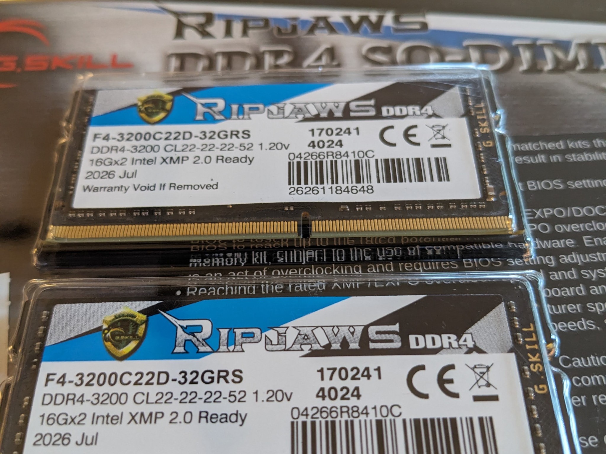 32GB G.SKILL RIPJAWS DDR SO-DIMM 3200MT CL22 -Brand New In Box!