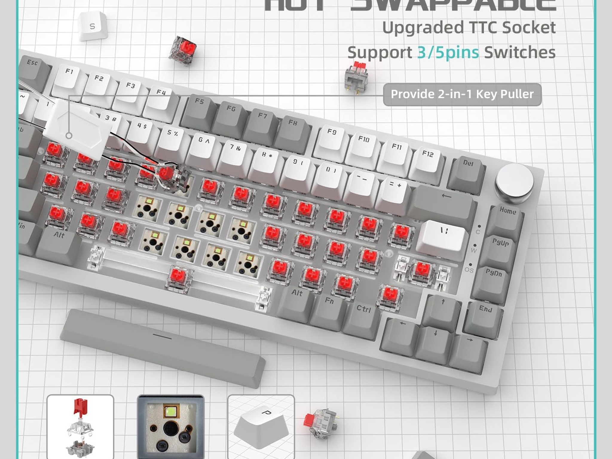 AK820 75% Mechanical Wired Gaming Keyboard with Knob Hot Swappable Attack Shark ajazz