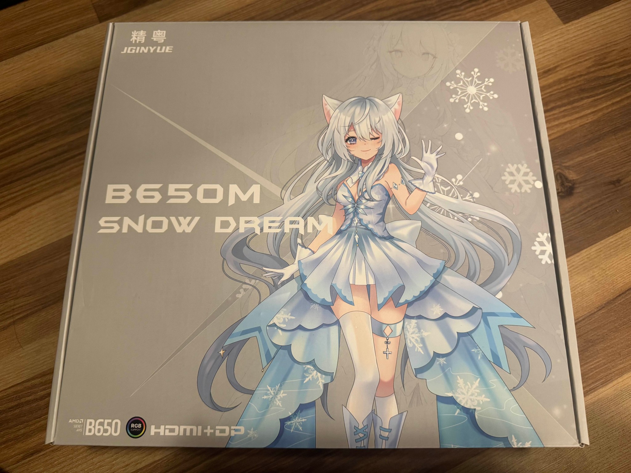 JGINYUE B650M Snow Dream motherboard + WiFi/Bluetooth installed