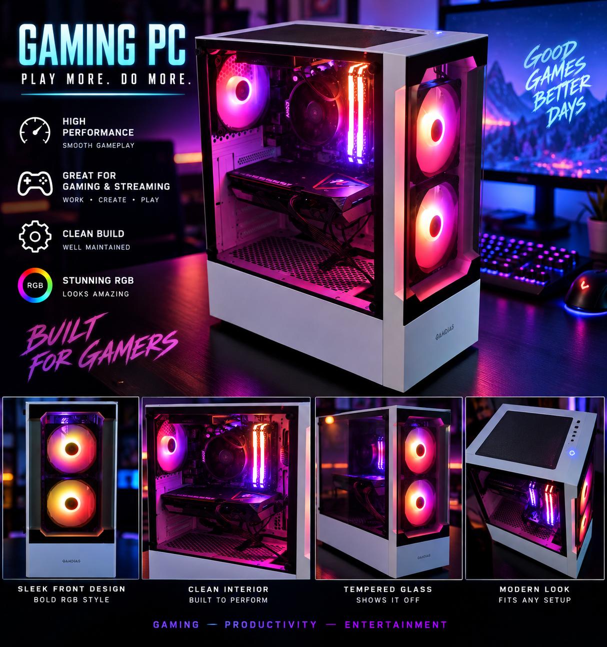 | RX 6500 XT 8GB Gaming PC | Ryzen 5 5600 | !Free Monitor! | "The Ghost" |