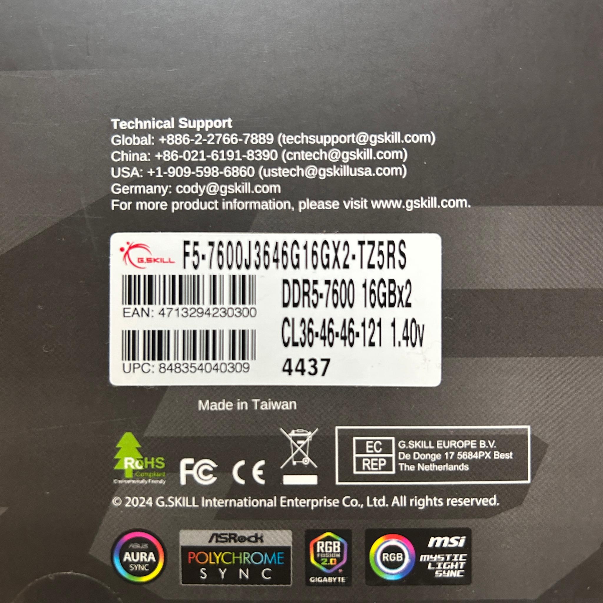 G.SKILL Trident Z5 RGB 32GB 2x16GB DDR5-7600 CL36 Silver XMP 3.0 NEW
