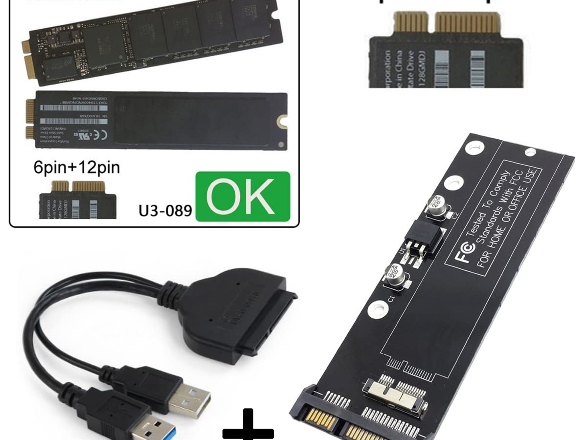 USB 3.0 to 12+6Pin SSD and SATA 22Pin PCB Disk Drive for 2010 2011 MAC Air A1369 A1370 SSD