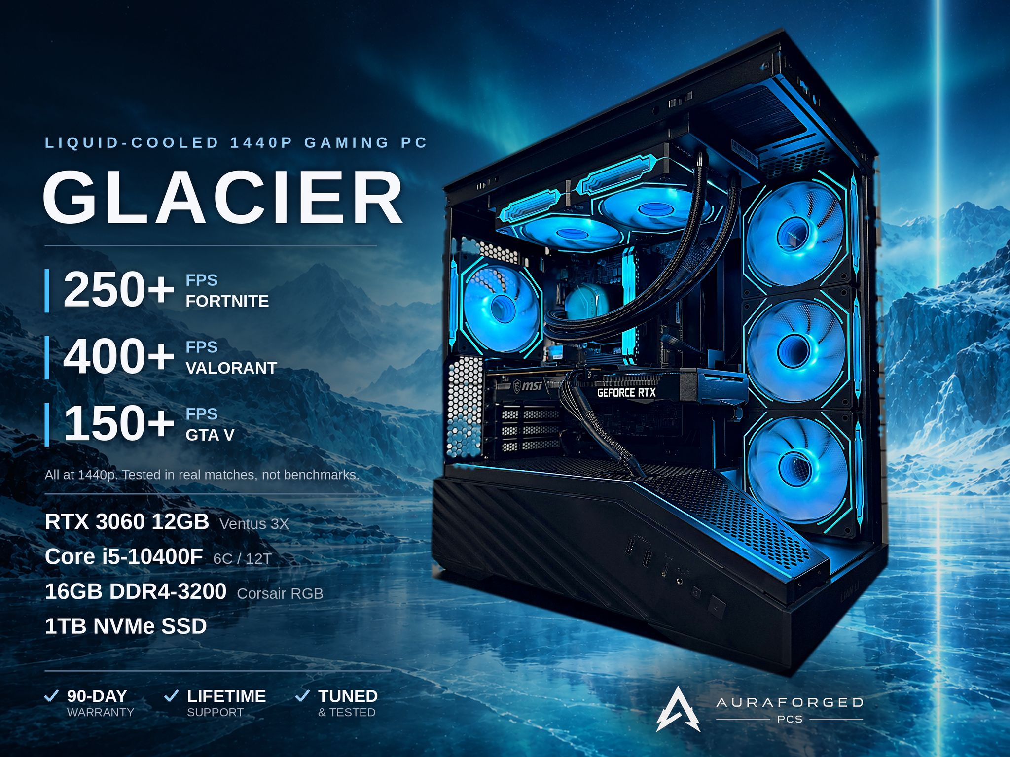 Powerful 1440p Gaming PC — RTX 3060 12GB | i5-10400F | 16GB RAM | 1TB NVMe | 250+ FPS Fortnite