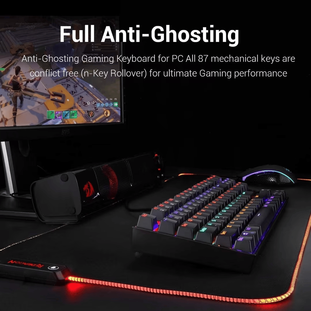 Redragon K552 RGB Mechanical Gaming Keyboard Wired (Black, 87 Keys Blue Switches) (Used, Like New)