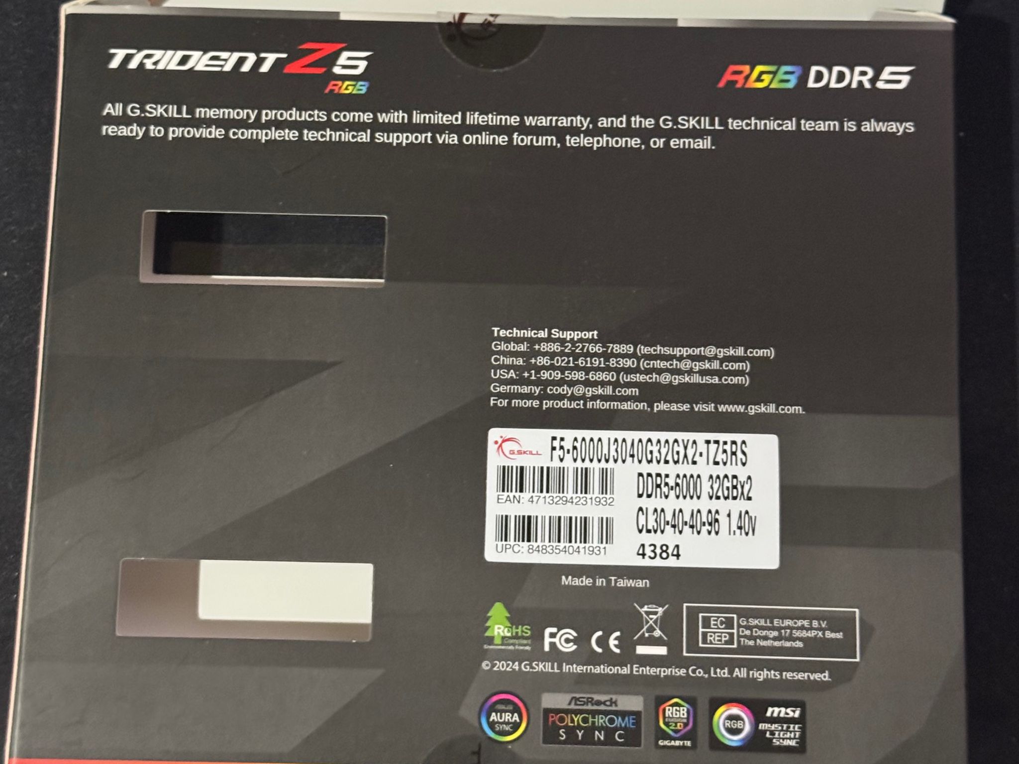 G.SKILL Trident Z5 RGB Series (Intel XMP 3.0) DDR5 RAM 64GB (2x32GB) 6000MT/s CL30-40-40-96 1.40V