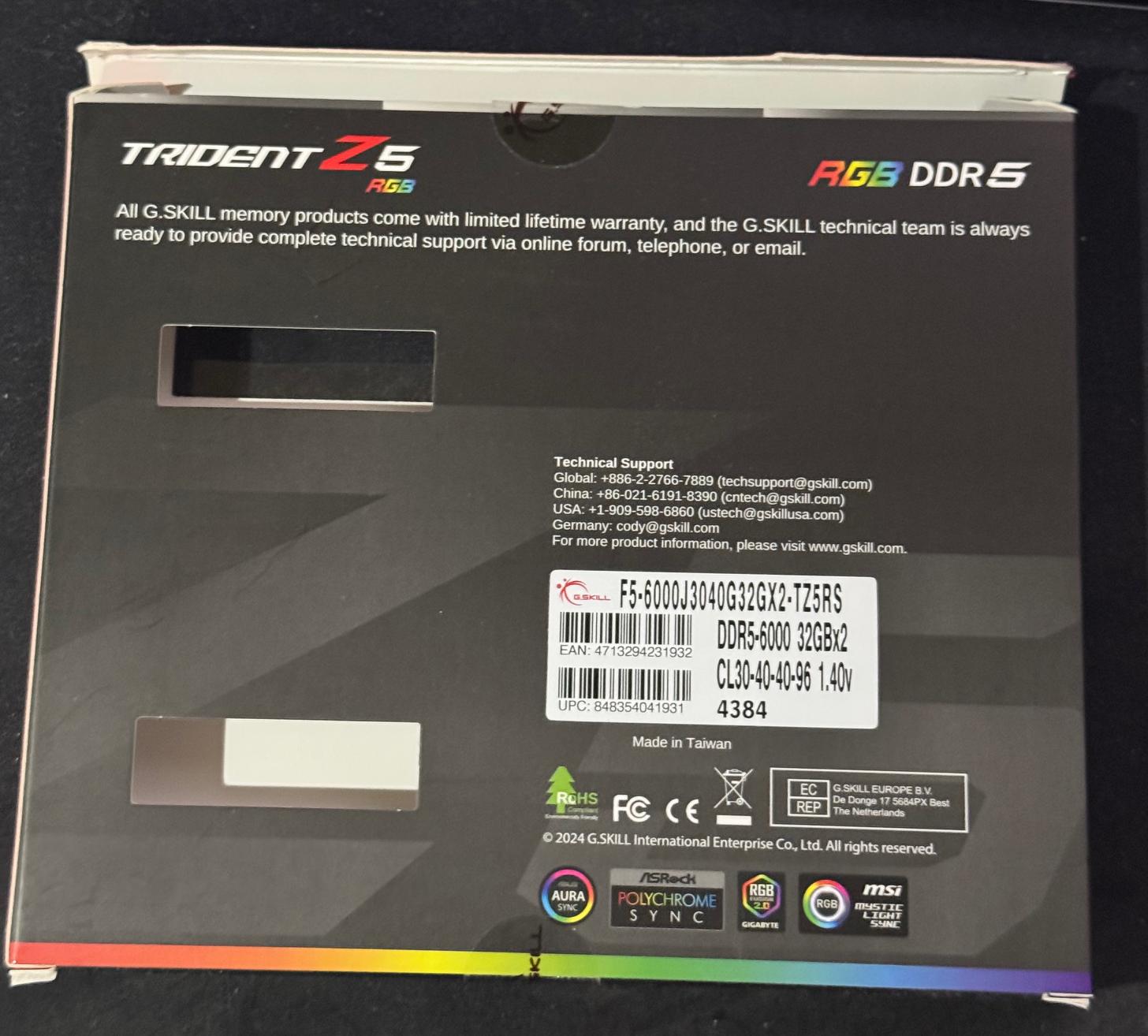 G.SKILL Trident Z5 RGB Series (Intel XMP 3.0) DDR5 RAM 64GB (2x32GB) 6000MT/s CL30-40-40-96 1.40V