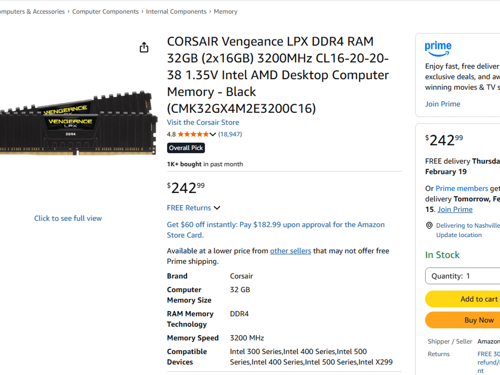 [BRAND NEW SEALED] Corsair Vengeance LPX 32GB (2x16GB) DDR4 3200MHz CL16 | Black