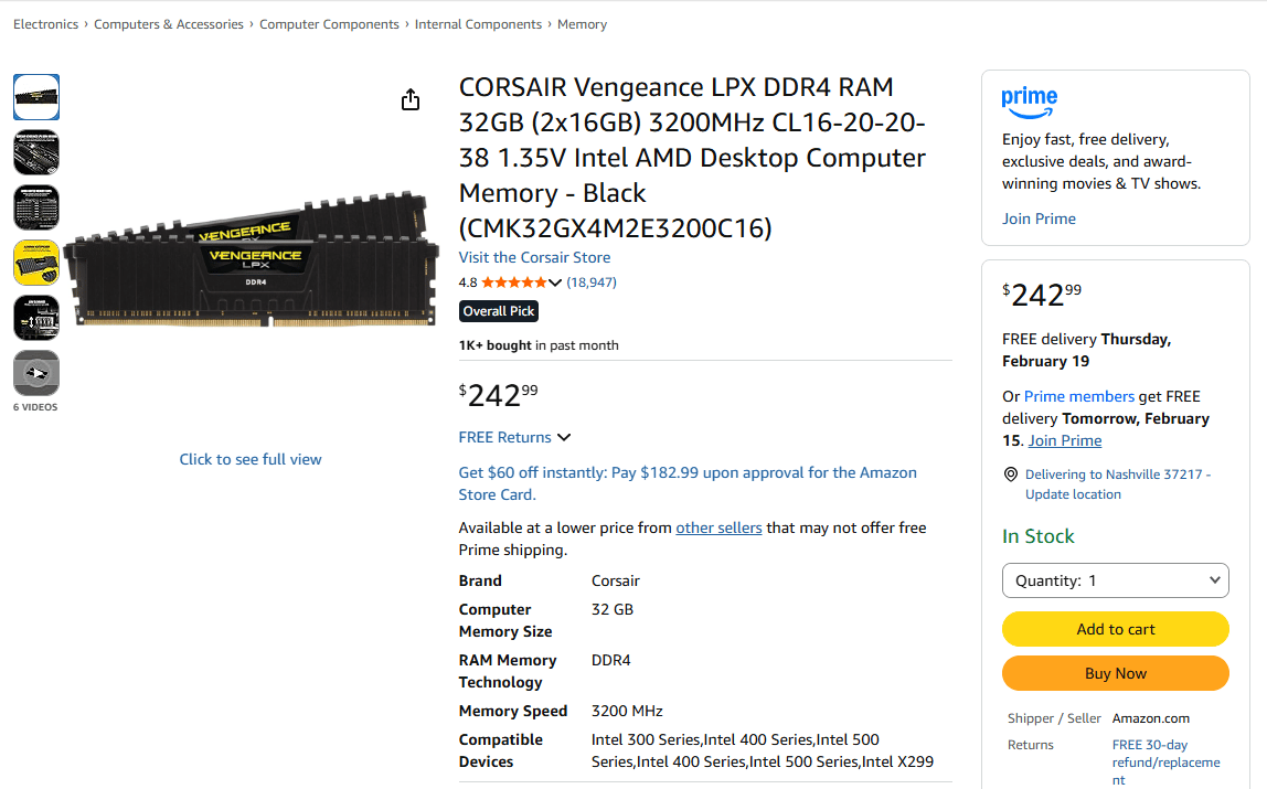 [BRAND NEW SEALED] Corsair Vengeance LPX 32GB (2x16GB) DDR4 3200MHz CL16 | Black