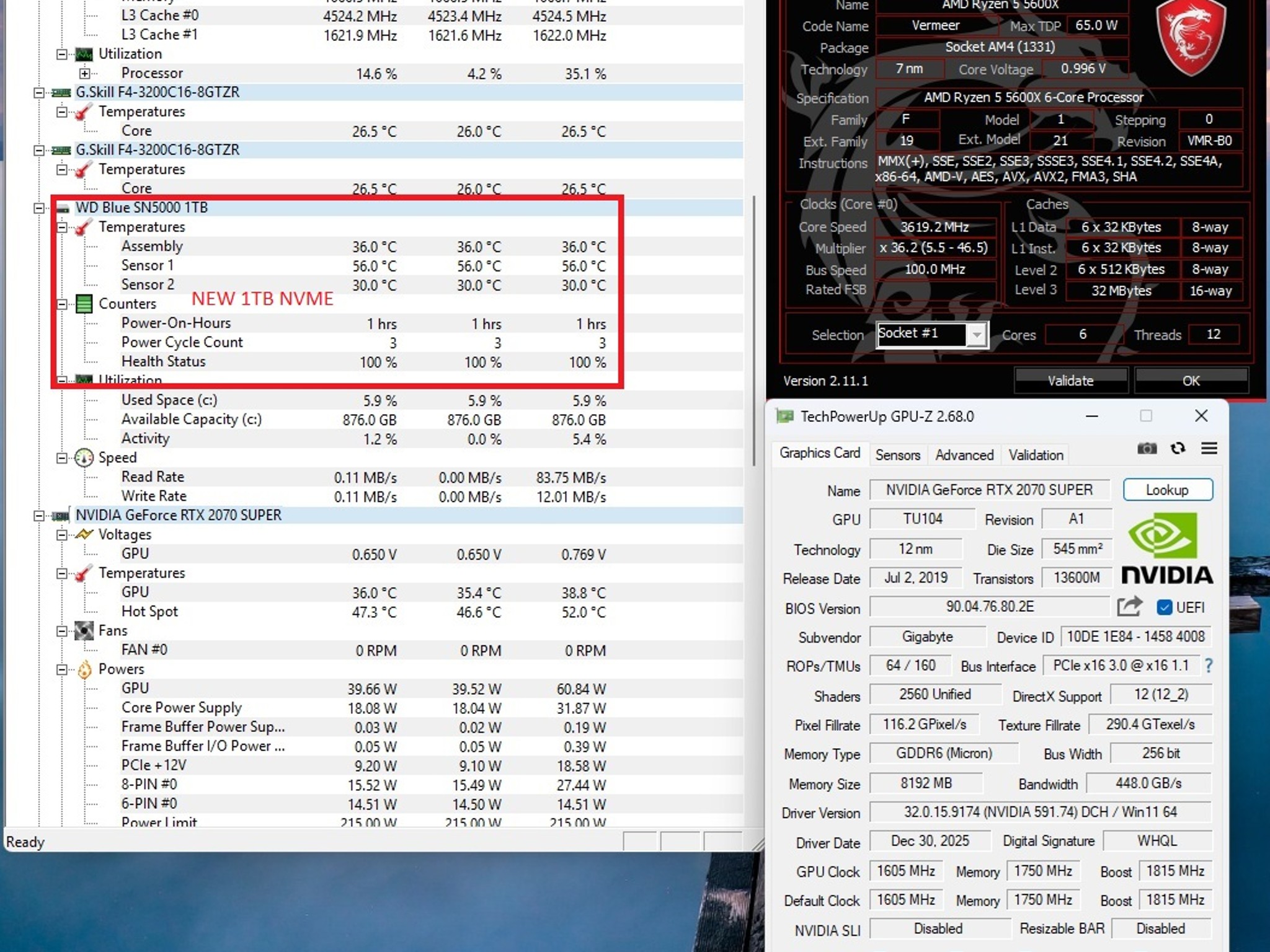 Ryzen 5600X, RTX 2070 Super, 16GB DDR4 3200, 1TB NVME