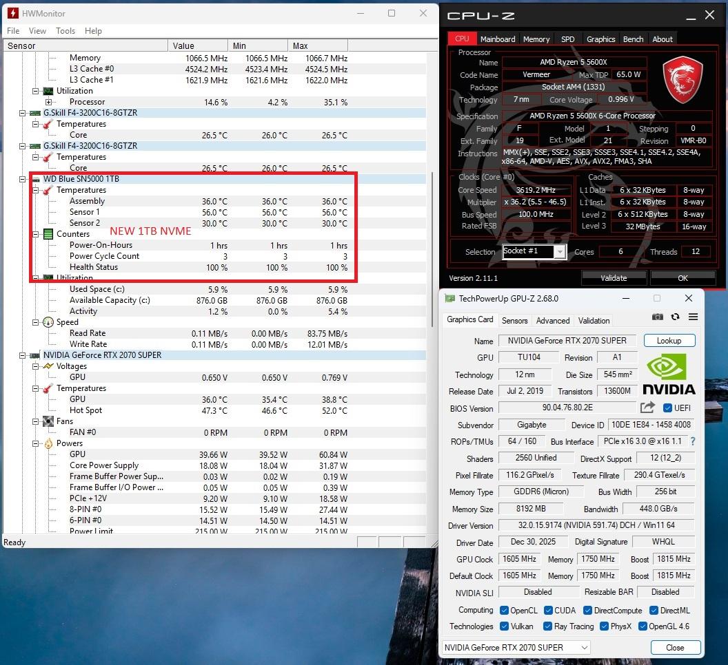 Ryzen 5600X, RTX 2070 Super, 16GB DDR4 3200, 1TB NVME