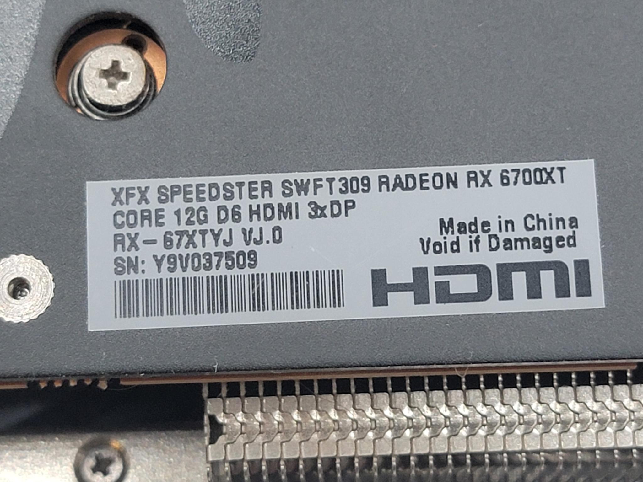 XFX SPEEDSTER SWFT 309 Radeon RX 6700 XT 12GB GDDR6 Graphics Card