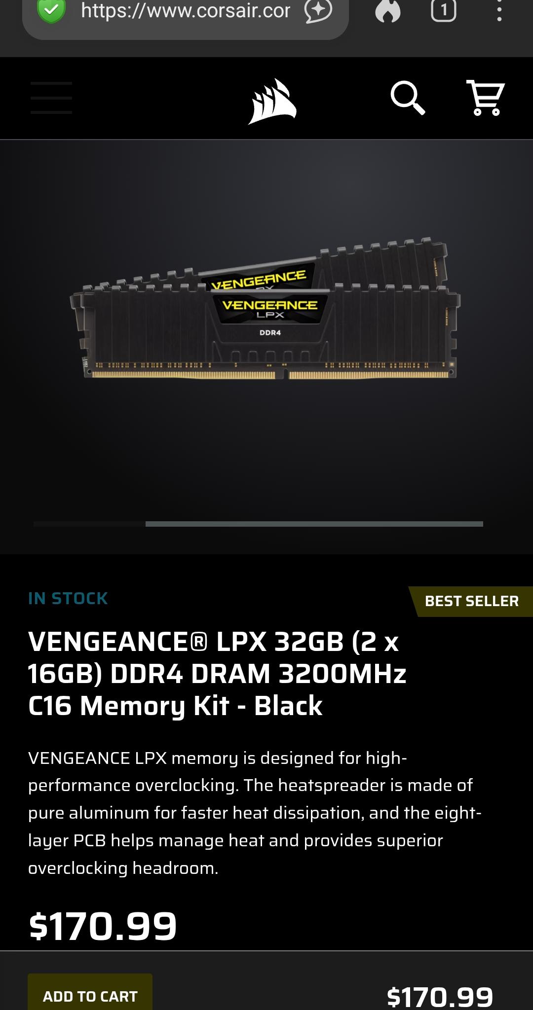 Corsair Vengeance LPX 32GB (2x16GB) DDR4 3200MHz C16