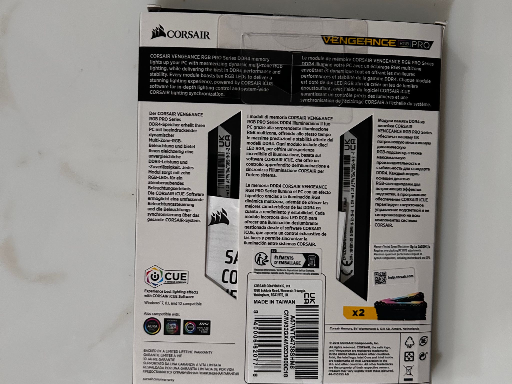 Corsair Vengeance RGB Pro 32GB DDR4-3600 (2x16GB) C18