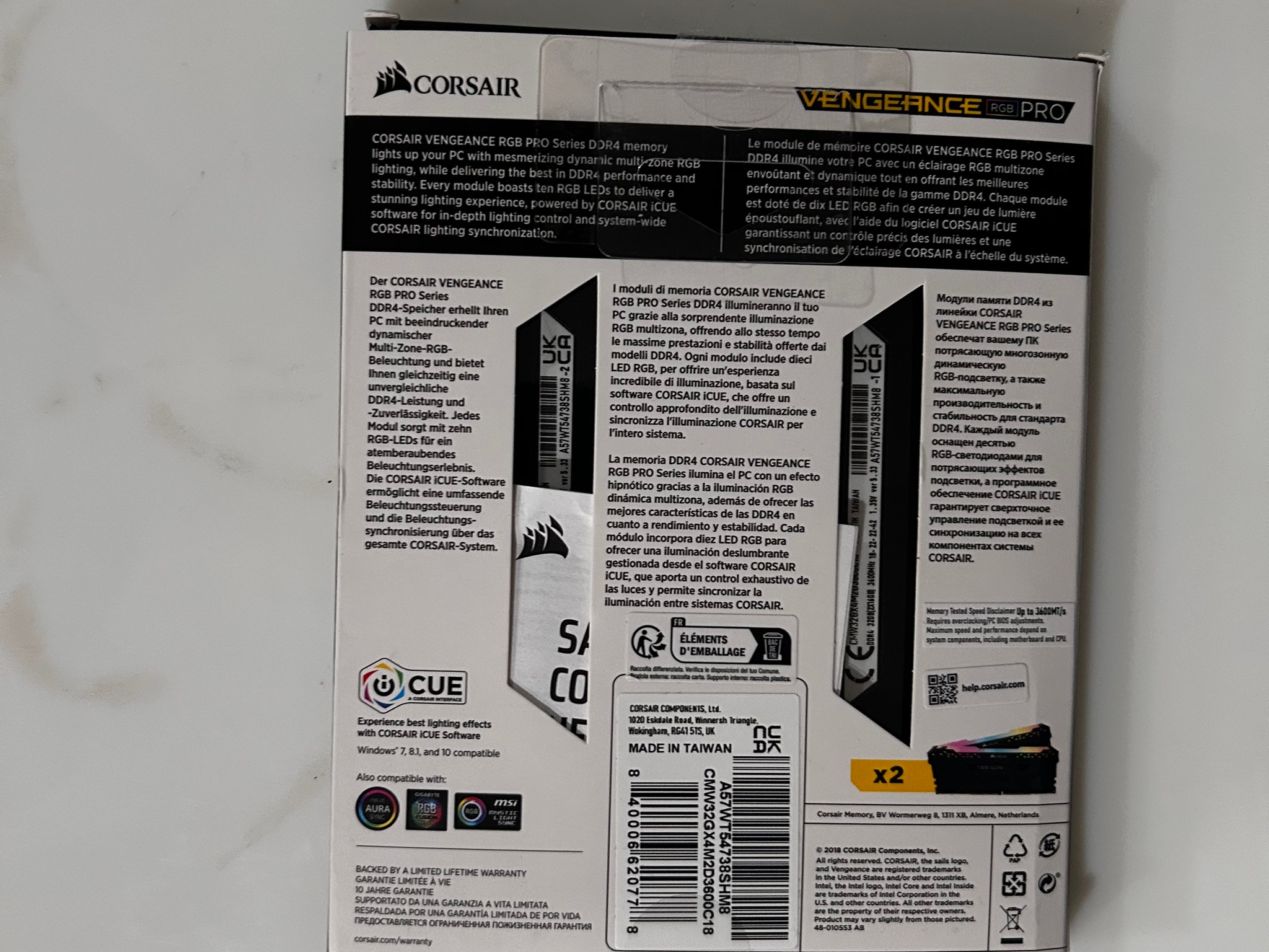 Corsair Vengeance RGB Pro 32GB DDR4-3600 (2x16GB) C18