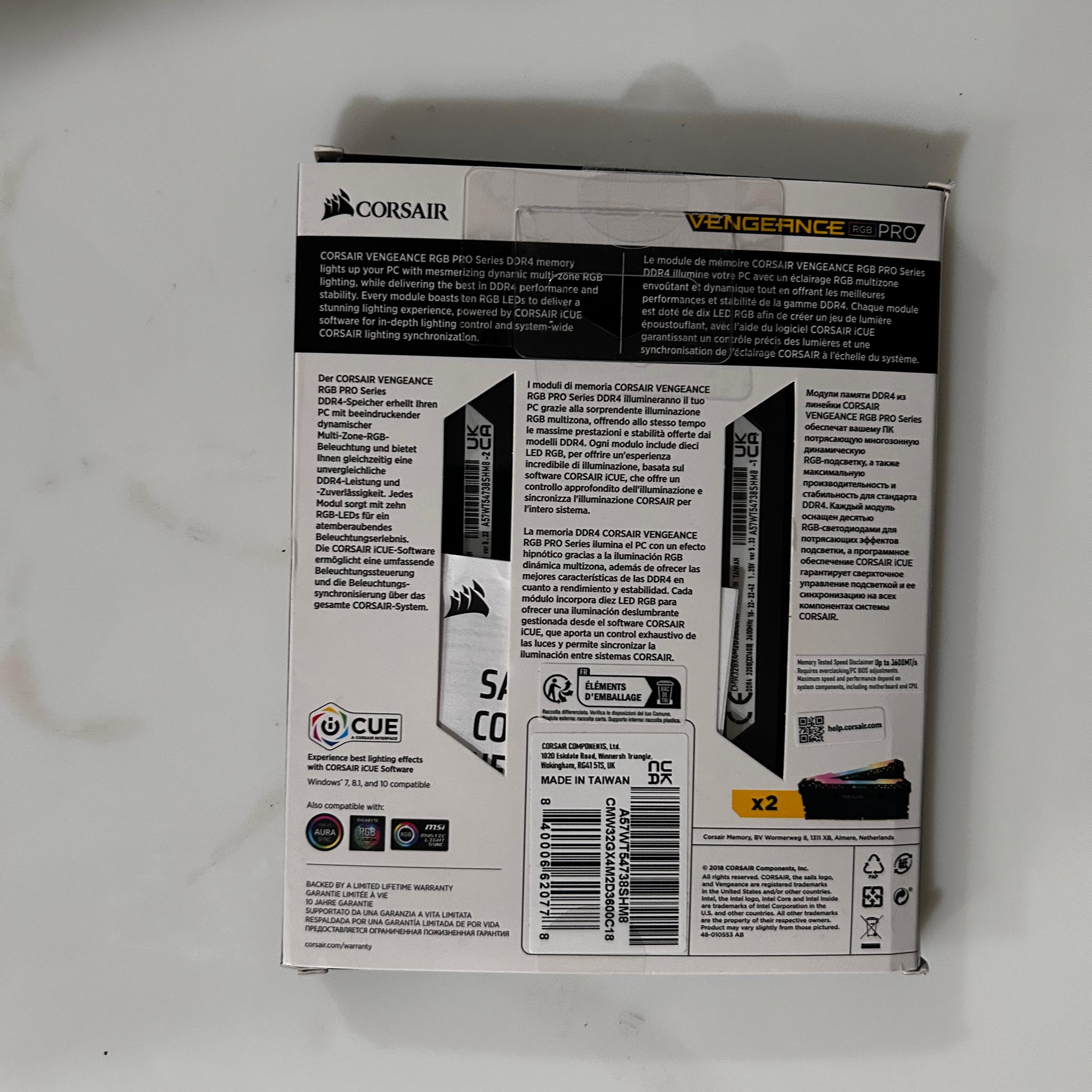Corsair Vengeance RGB Pro 32GB DDR4-3600 (2x16GB) C18