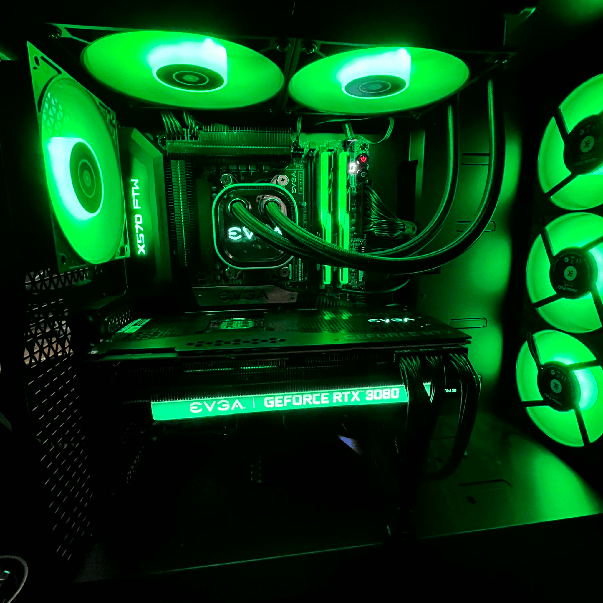 EVGA RTX 3080, Ryzen 7 5800X; 32G 3600Mhz RAM; EVGA AIO