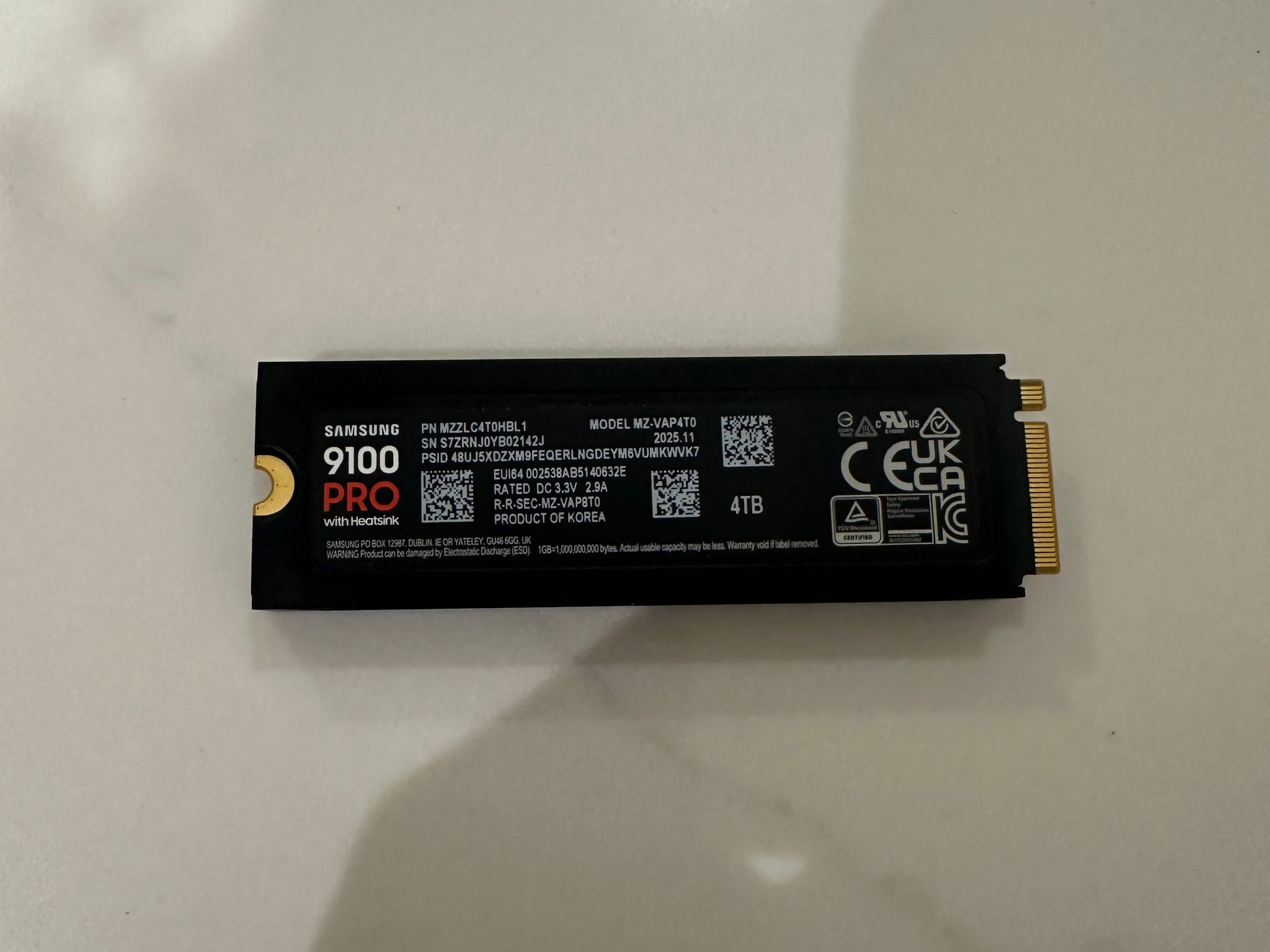 Samsung 9100 PRO 4TB NVMe PCIe 5.0 M.2 SSD with Heatsink - 100% Health