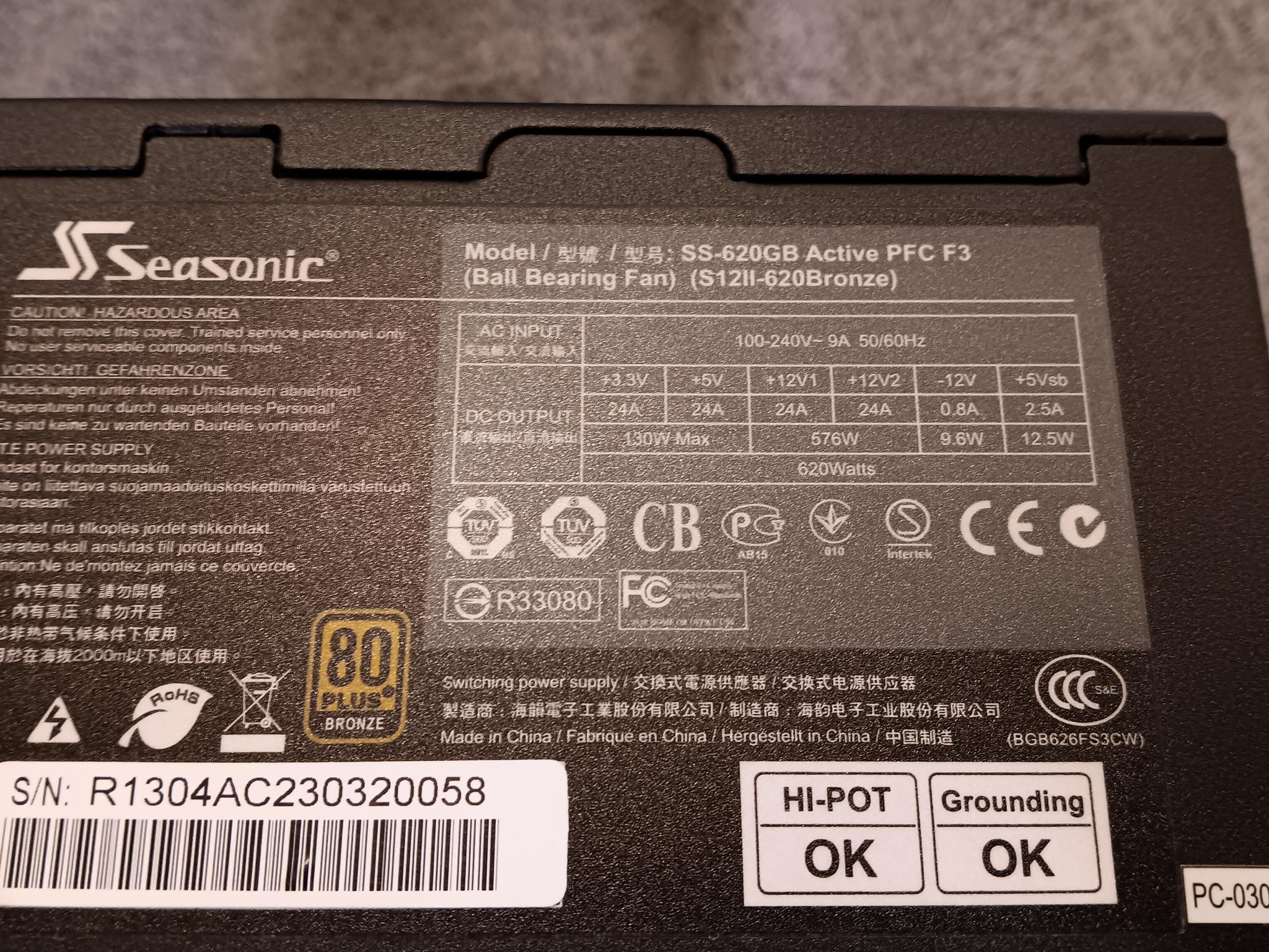 Seasonic SS-620GB 620 Watt 80+ Bronze PSU Working Pull