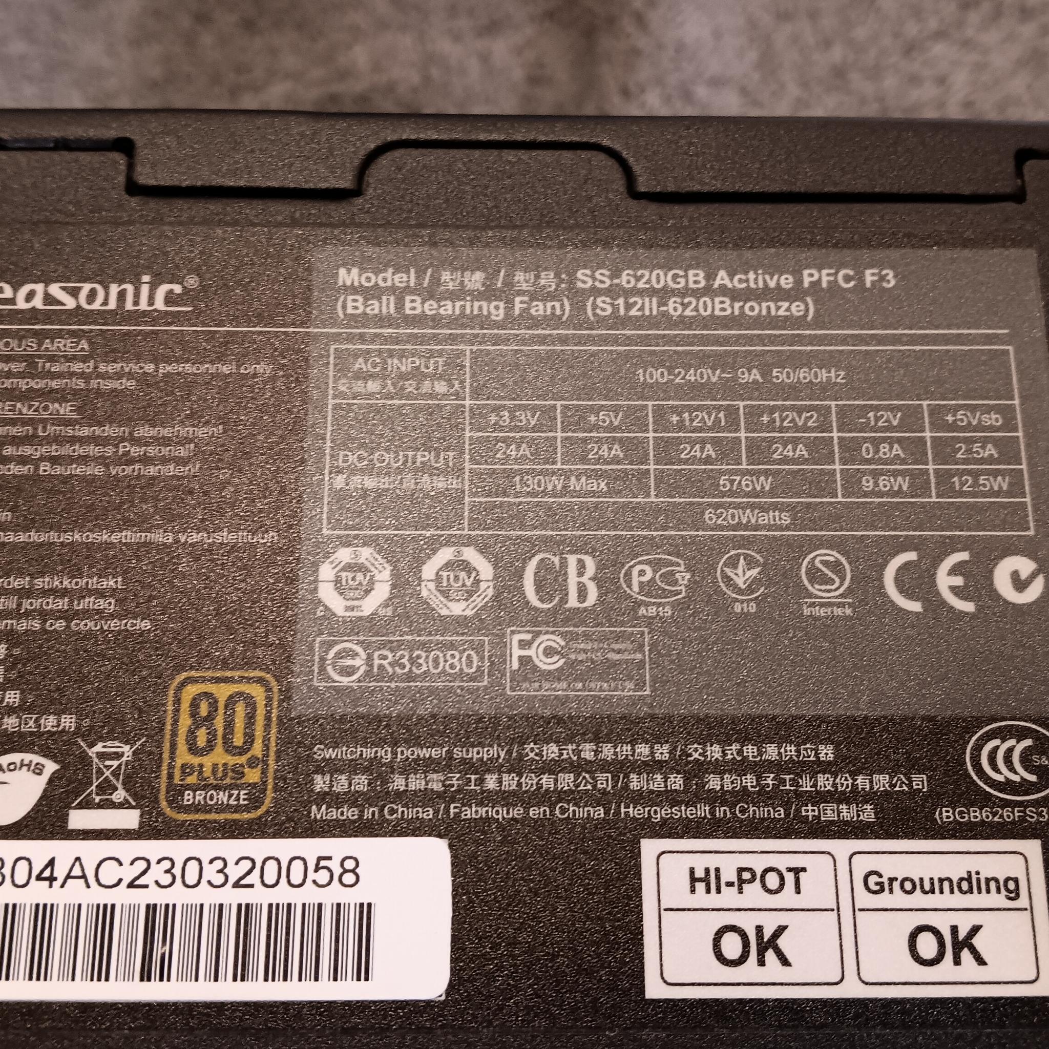 Seasonic SS-620GB 620 Watt 80+ Bronze PSU Working Pull