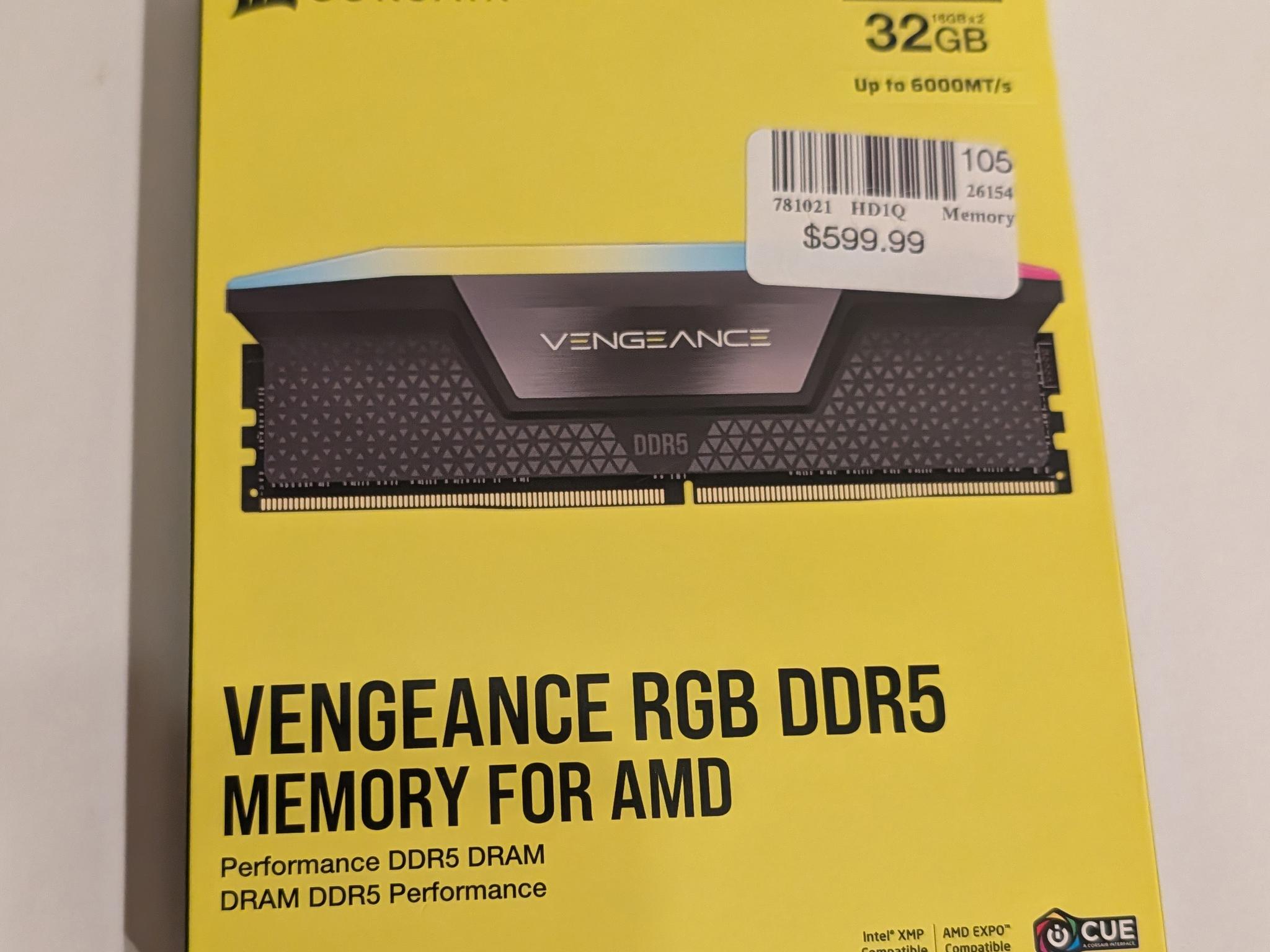 VENGEANCE RGB 32GB (2x16GB) DDR5 DRAM Up To 6000MT/s CL36 AMD EXPO & Intel XMP Memory Kit