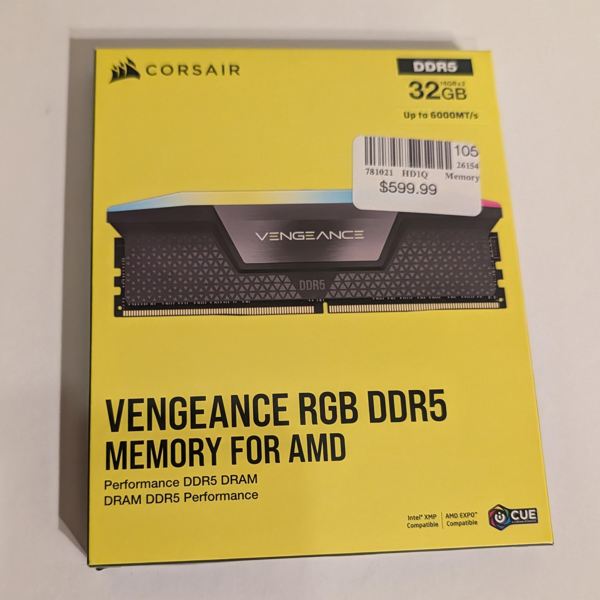 VENGEANCE RGB 32GB (2x16GB) DDR5 DRAM Up To 6000MT/s CL30 AMD EXPO & Intel XMP Memory Kit