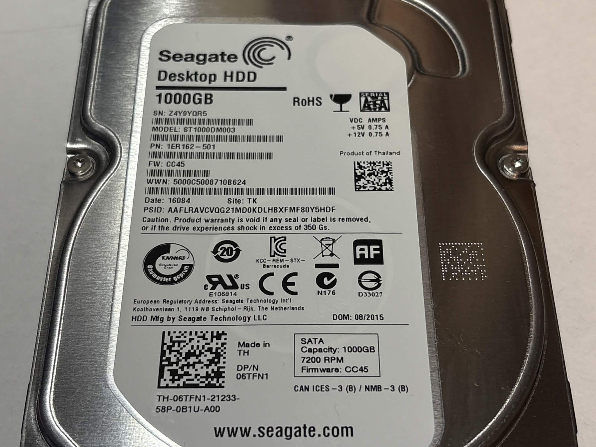 Seagate Desktop HDD 1TB 7200RPM 3.5" SATA Hard Drive – ST1000DM003 – 0 Hours – Good SMART