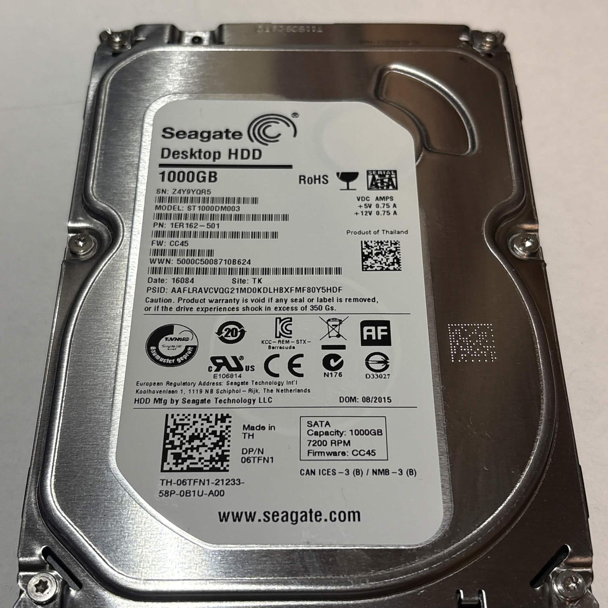 Seagate Desktop HDD 1TB 7200RPM 3.5" SATA Hard Drive – ST1000DM003 – 0 Hours – Good SMART