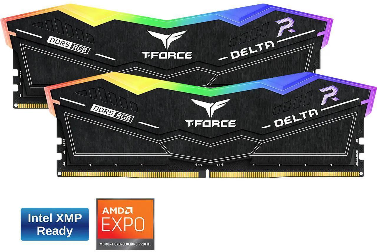 Team Group T-Force Delta Black 16GB (2 x 8GB) 288-Pin PC RAM DDR5 6000 (PC5 48000) RGB Memory