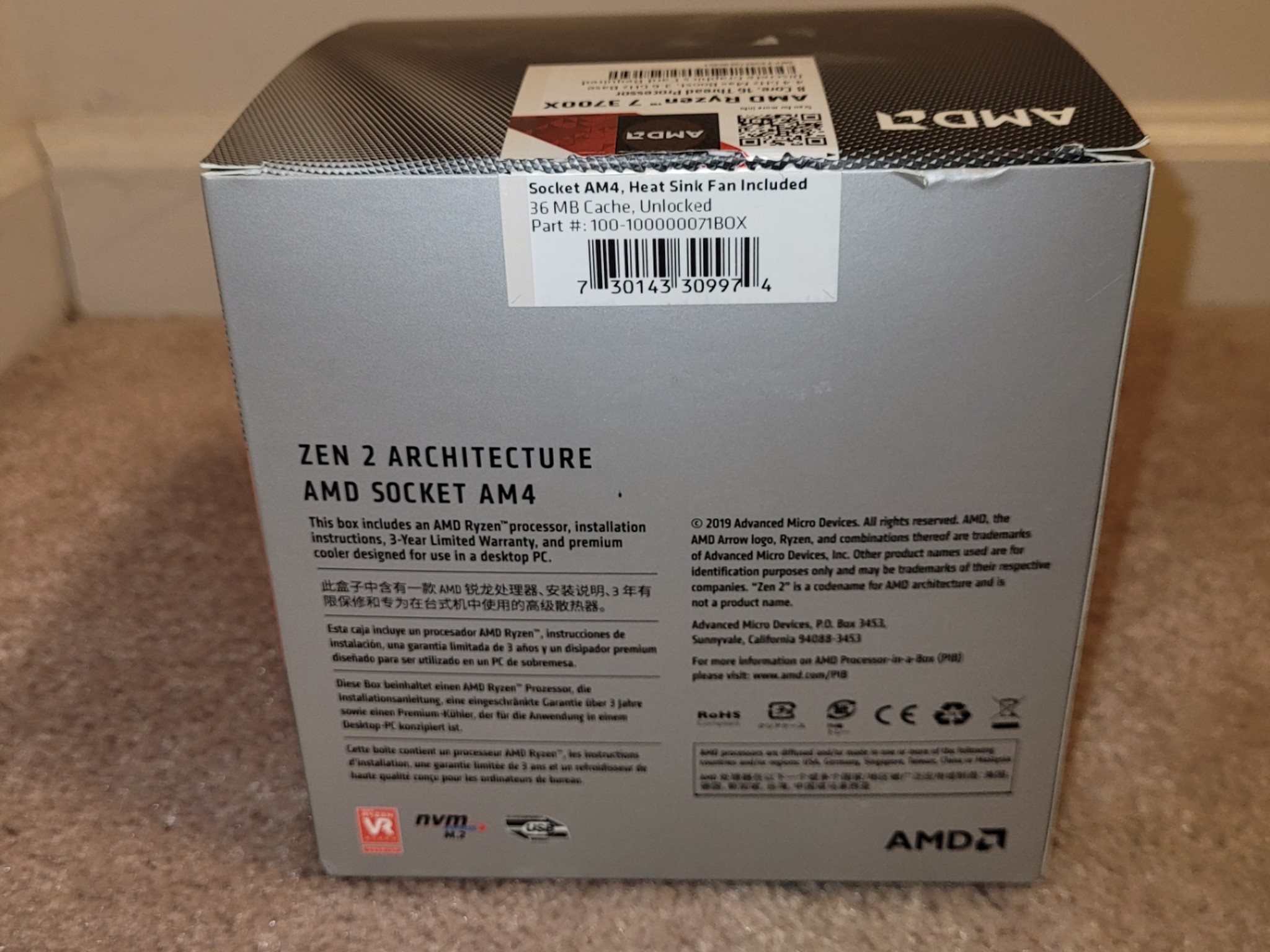 AMD RYZEN 7 3700X 3.6 GHz 8-Core Processor (No Cooler Included)