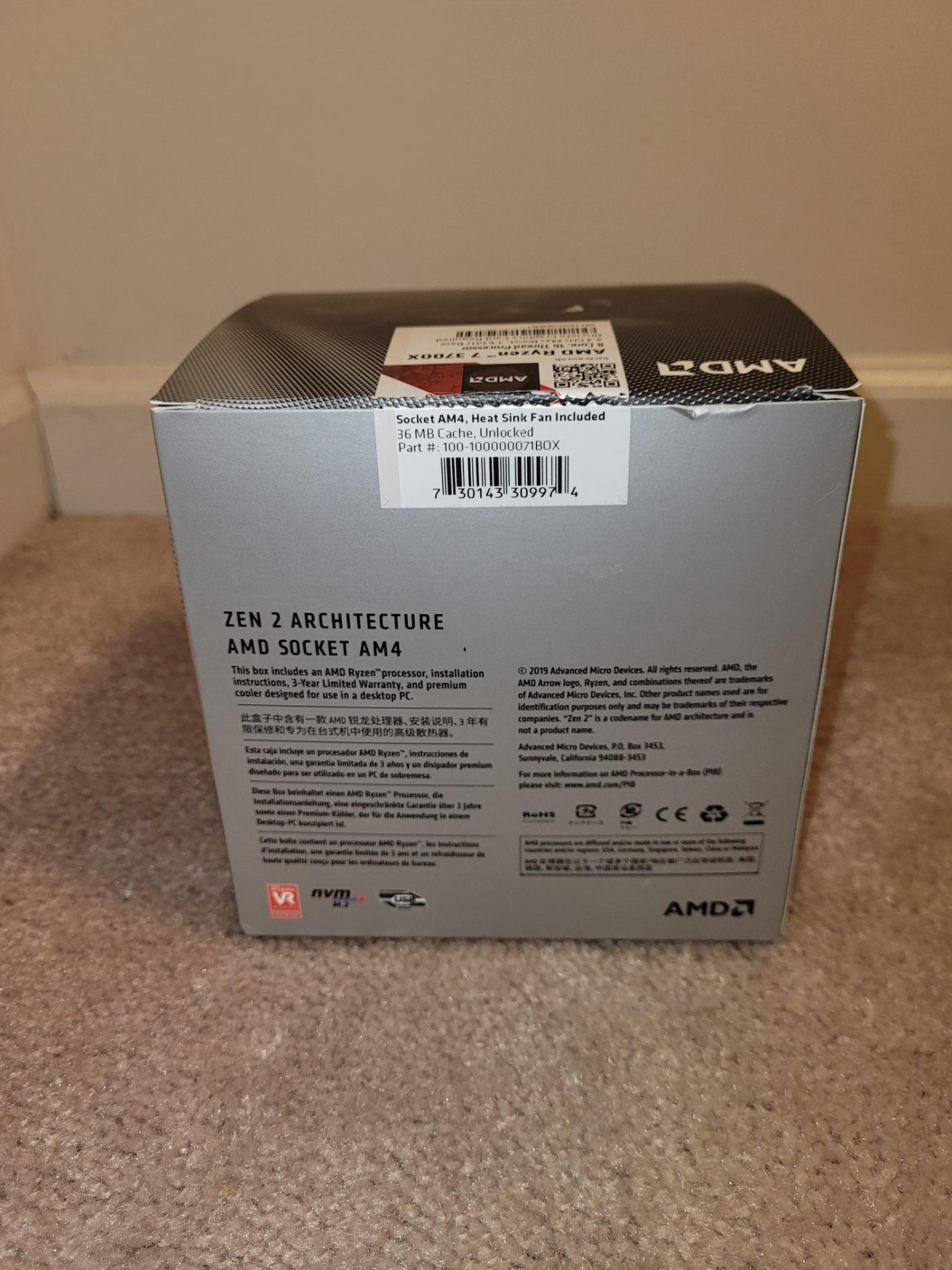 AMD RYZEN 7 3700X 3.6 GHz 8-Core Processor (No Cooler Included)