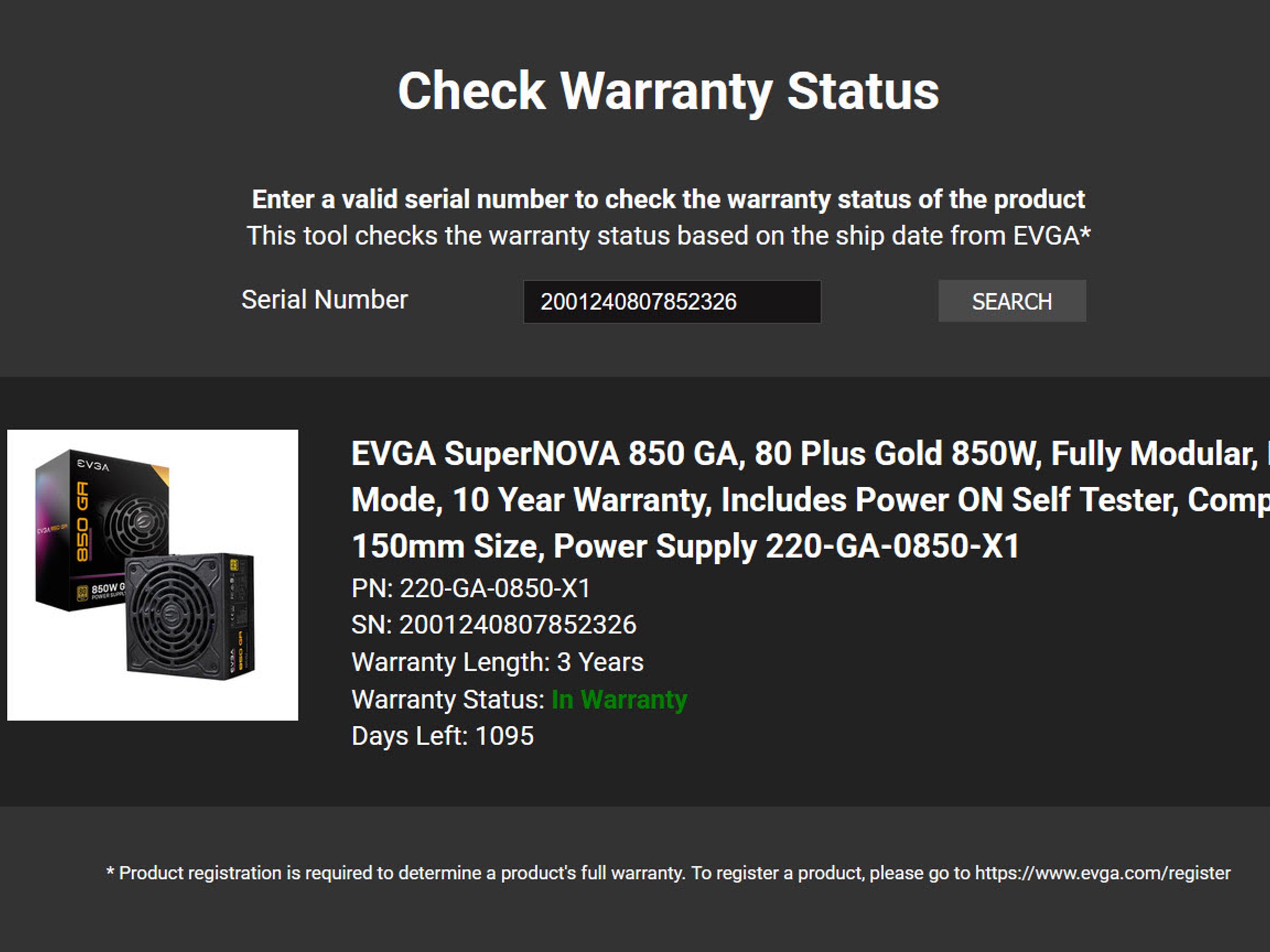EVGA SuperNOVA 850 GA 80 PLUS GOLD power supply