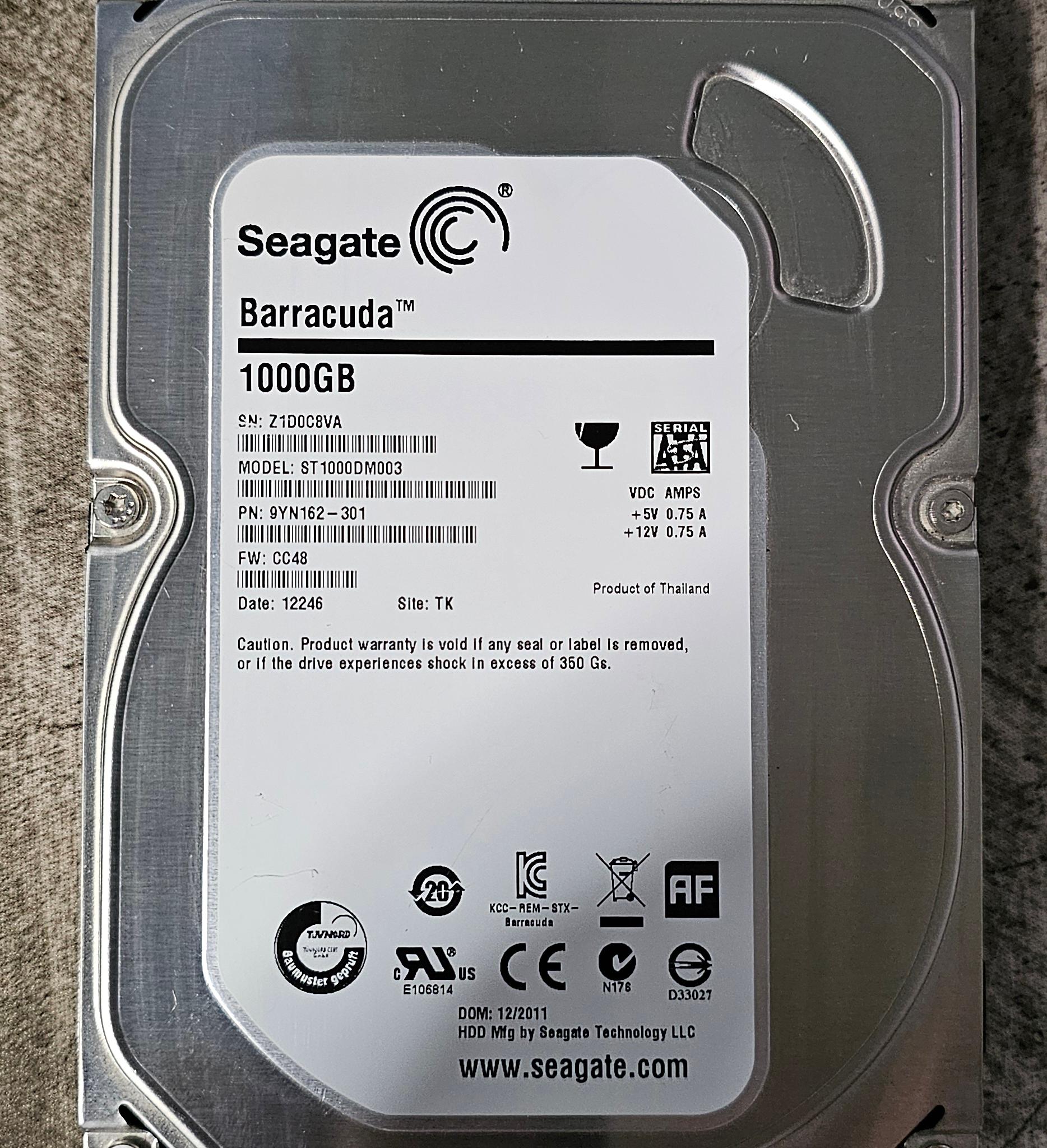 Seagate Barracuda 1TB SATAIII 3.5" 7200RPM HDD