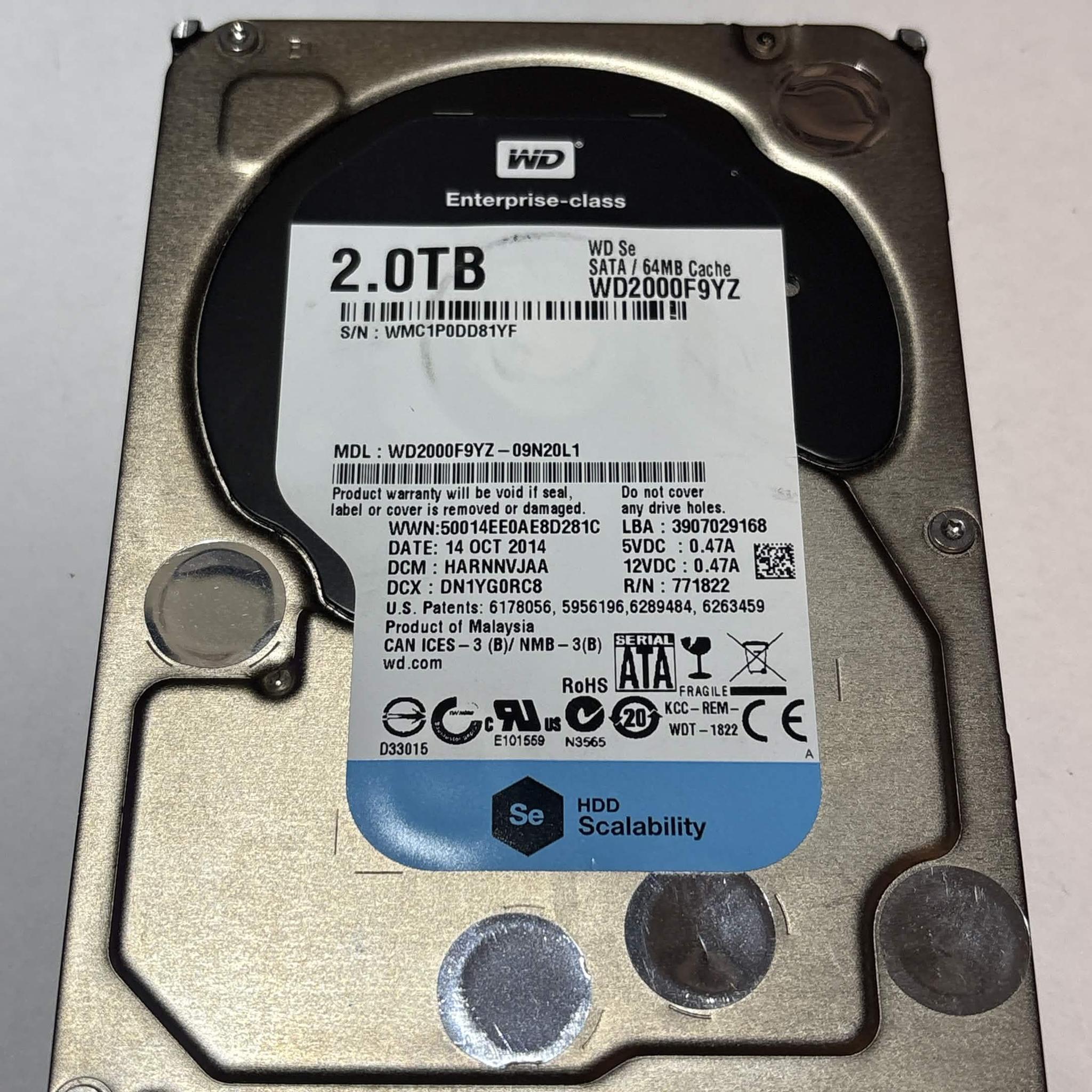 WD Se 2TB Enterprise HDD – 7200RPM 64MB Cache SATA – WD2000F9YZ – Good SMART