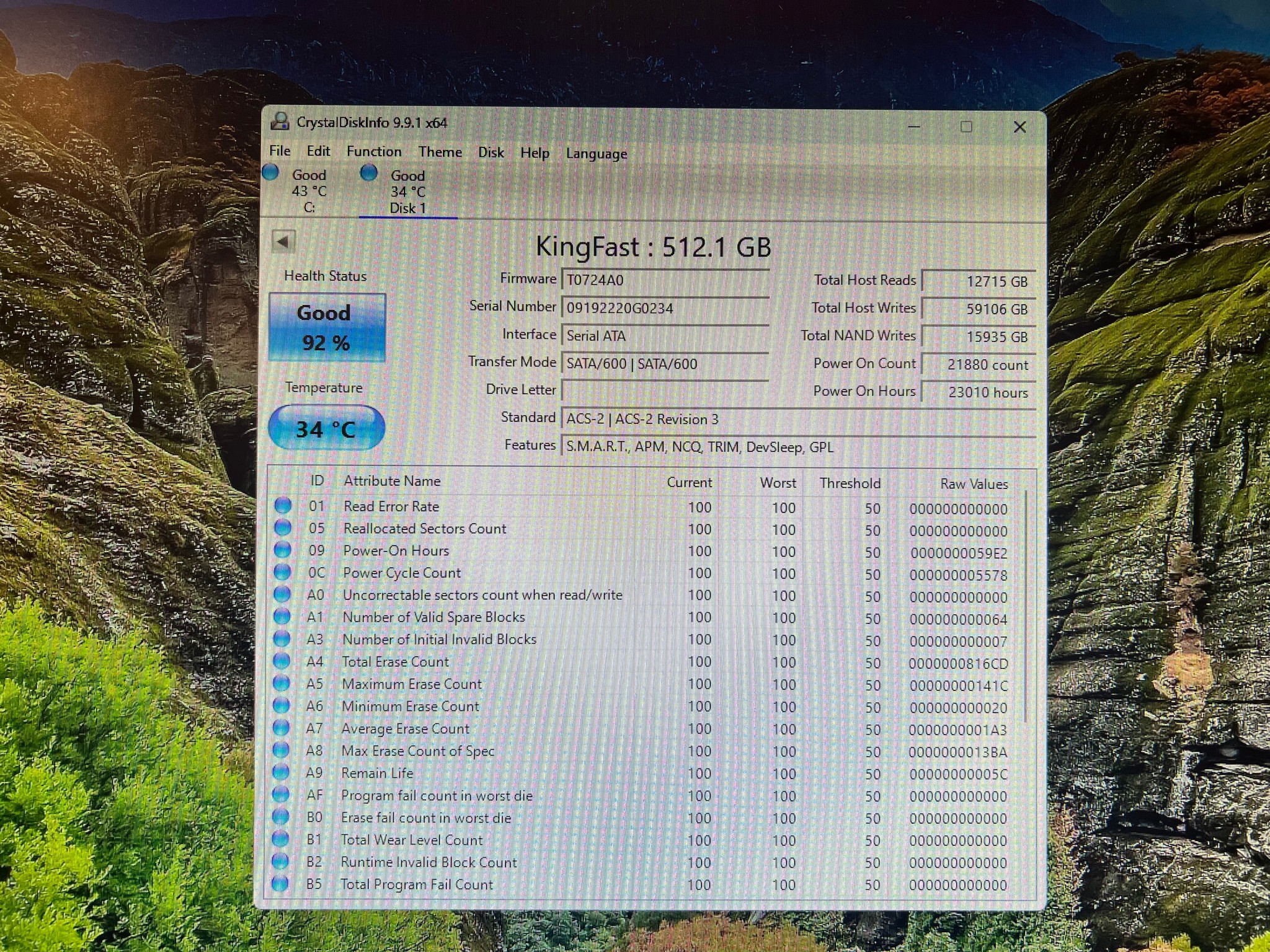 KingFast 512GB 2.5 Inch SATA SSD 92% Health