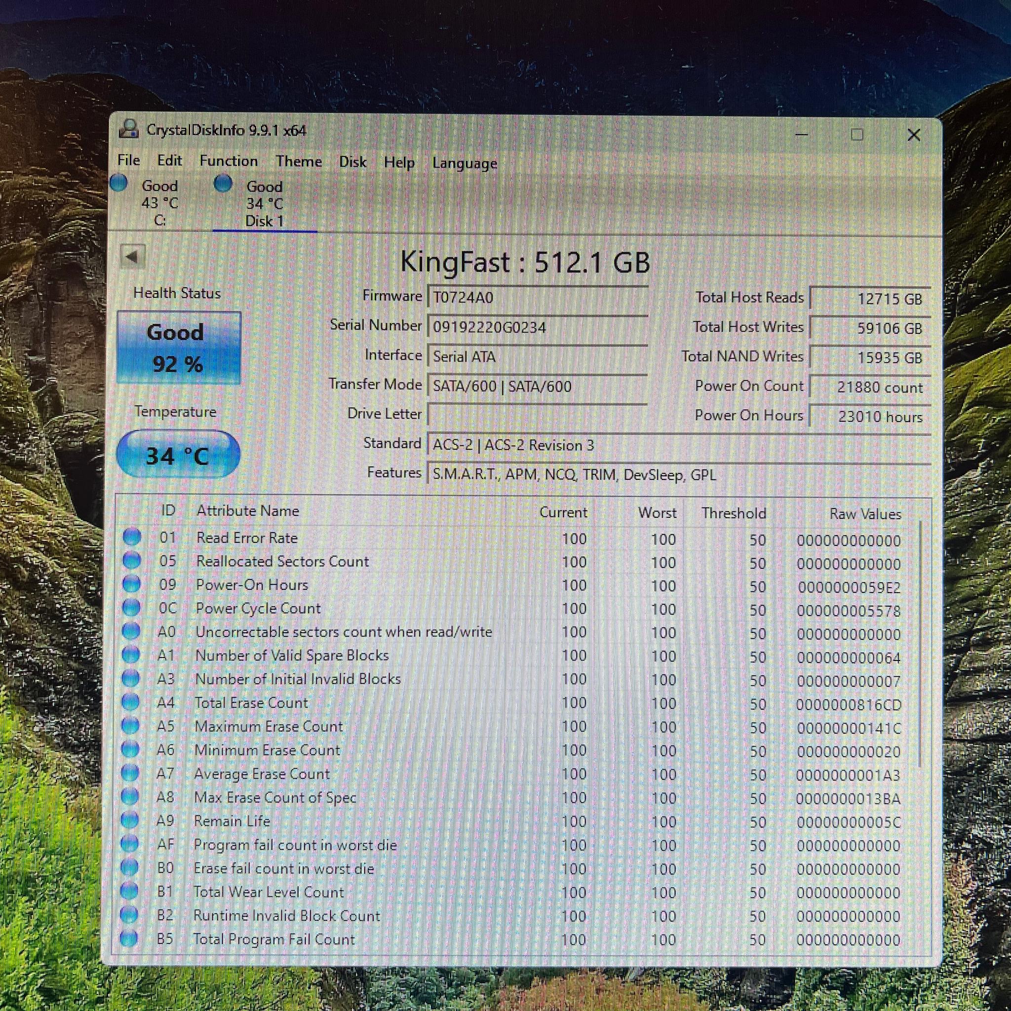 KingFast 512GB 2.5 Inch SATA SSD 92% Health