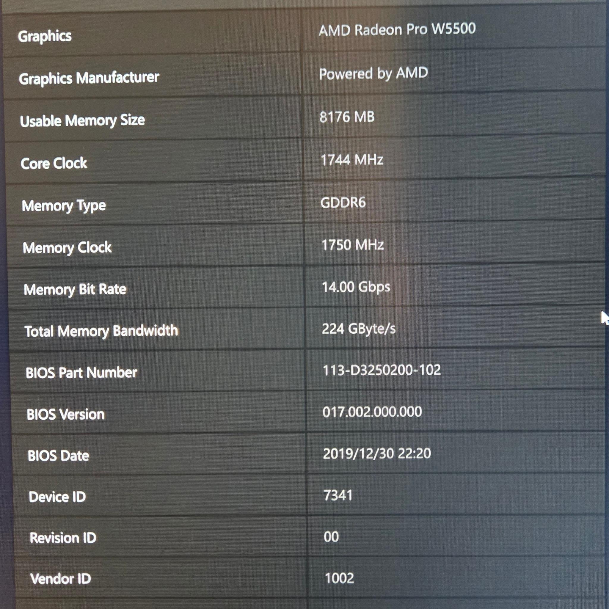 AMD Radeon W5500 PRO 8GB