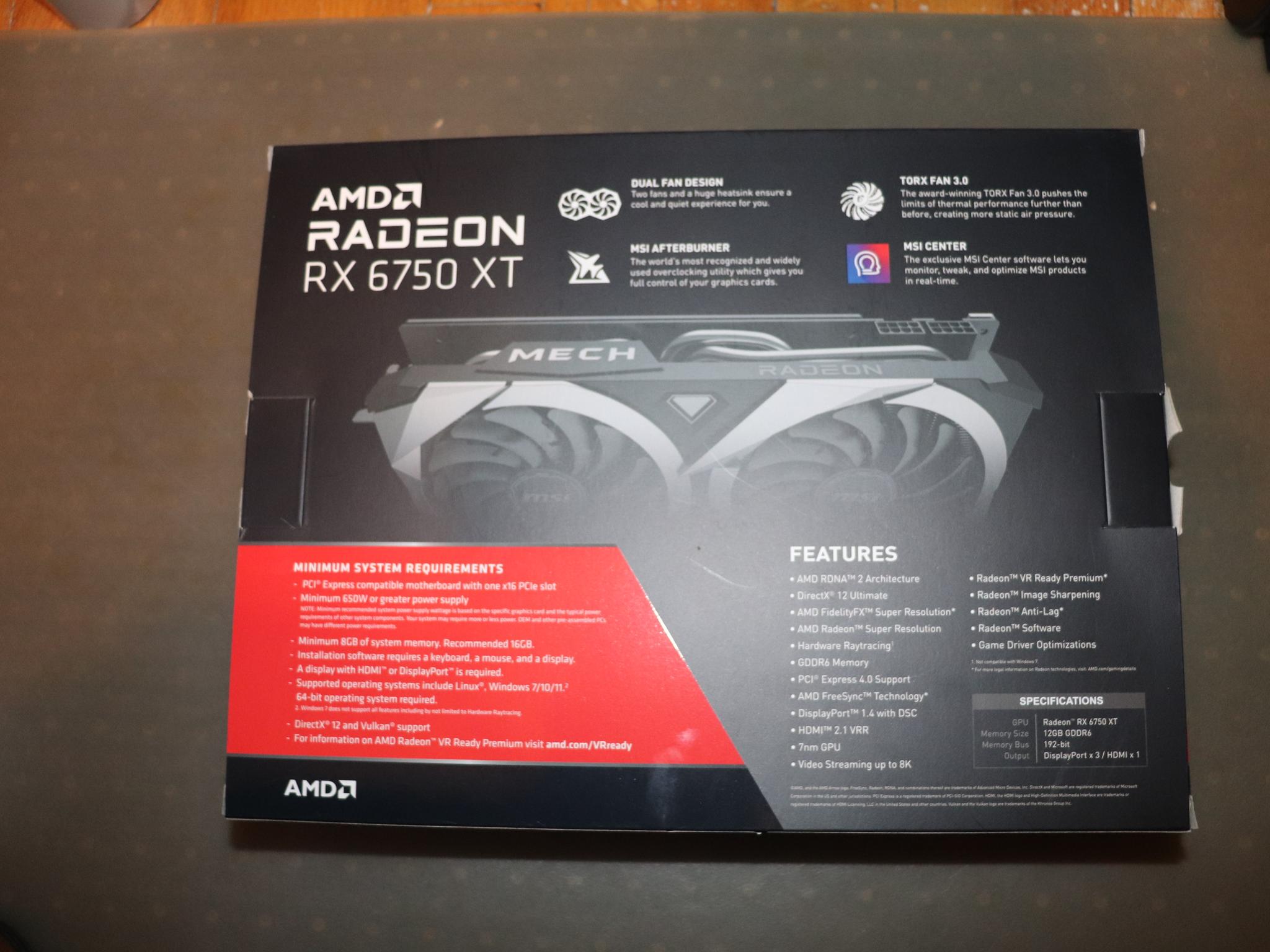 AMD RADEON 6750 XT    MSI  Mech 2x  12 gig mem,