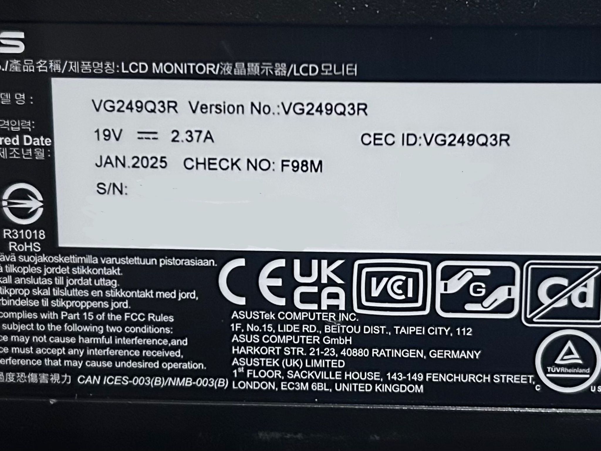 ASUS TUF Gaming 24" (180hz) (1920 x 1080) Gaming Monitor