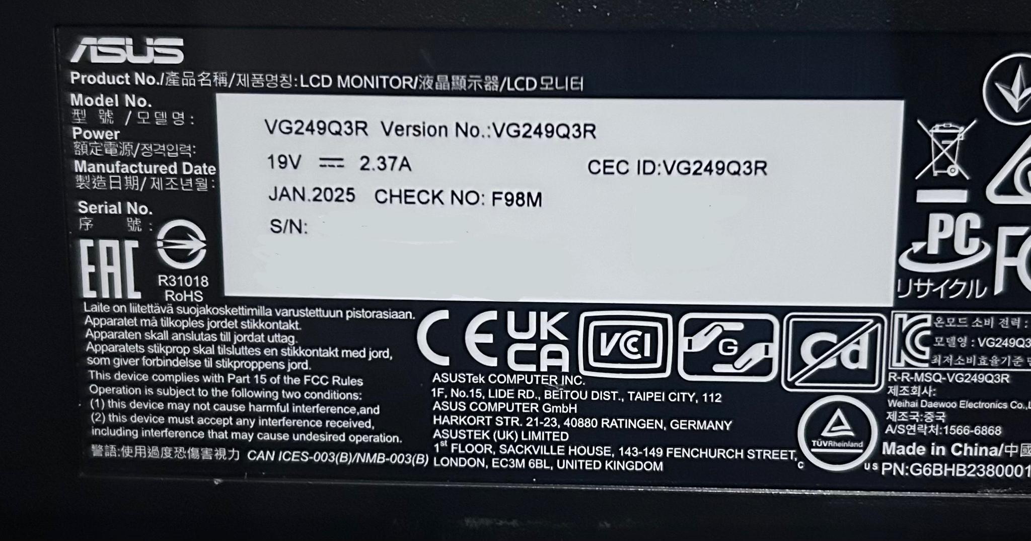 ASUS TUF Gaming 24" (180hz) (1920 x 1080) Gaming Monitor