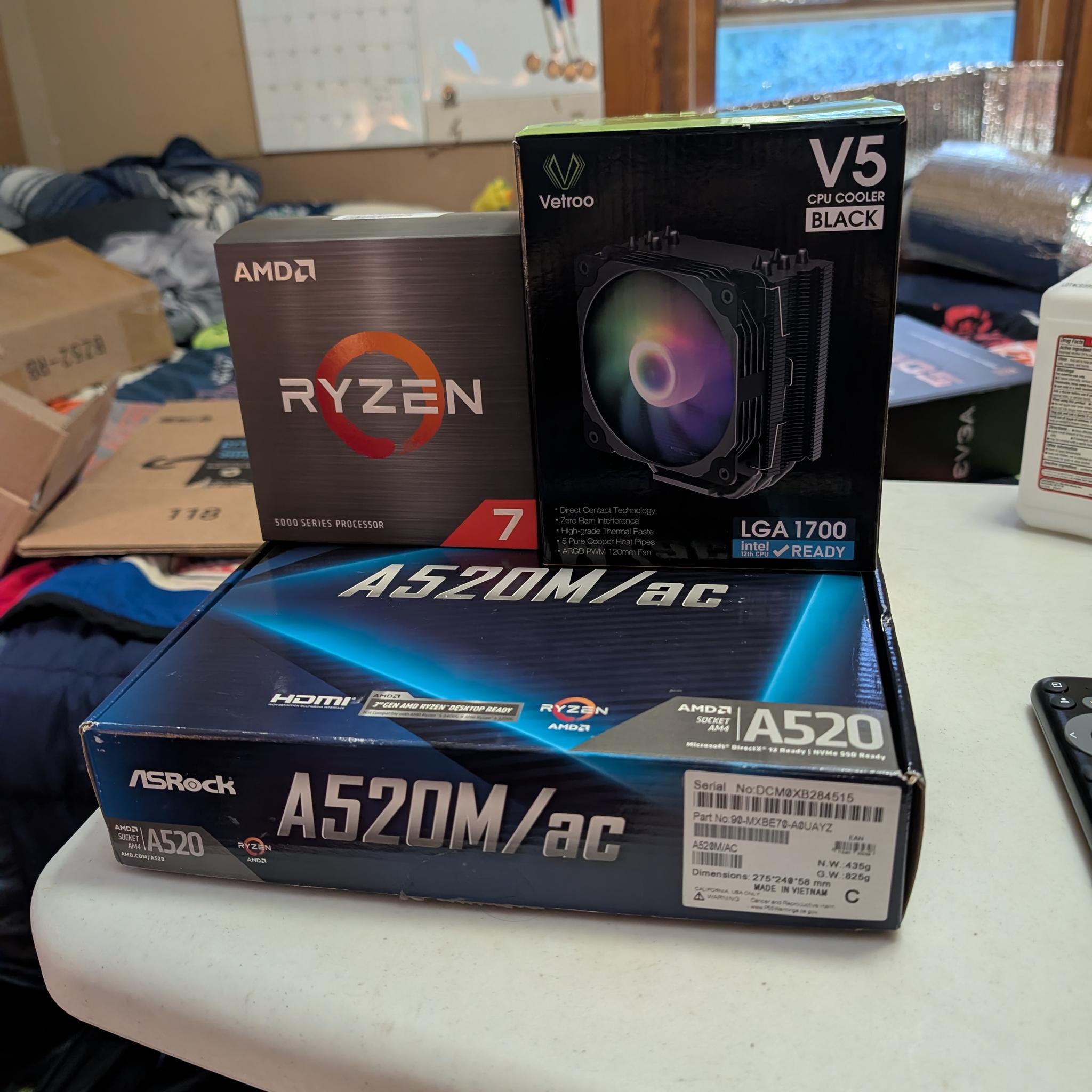 [Used] AM4 Upgrade Combo: Ryzen 7 5700X + ASRock A520M/ac + Vetroo V5 Cooler+ 32GB DDR4 3200 RAM