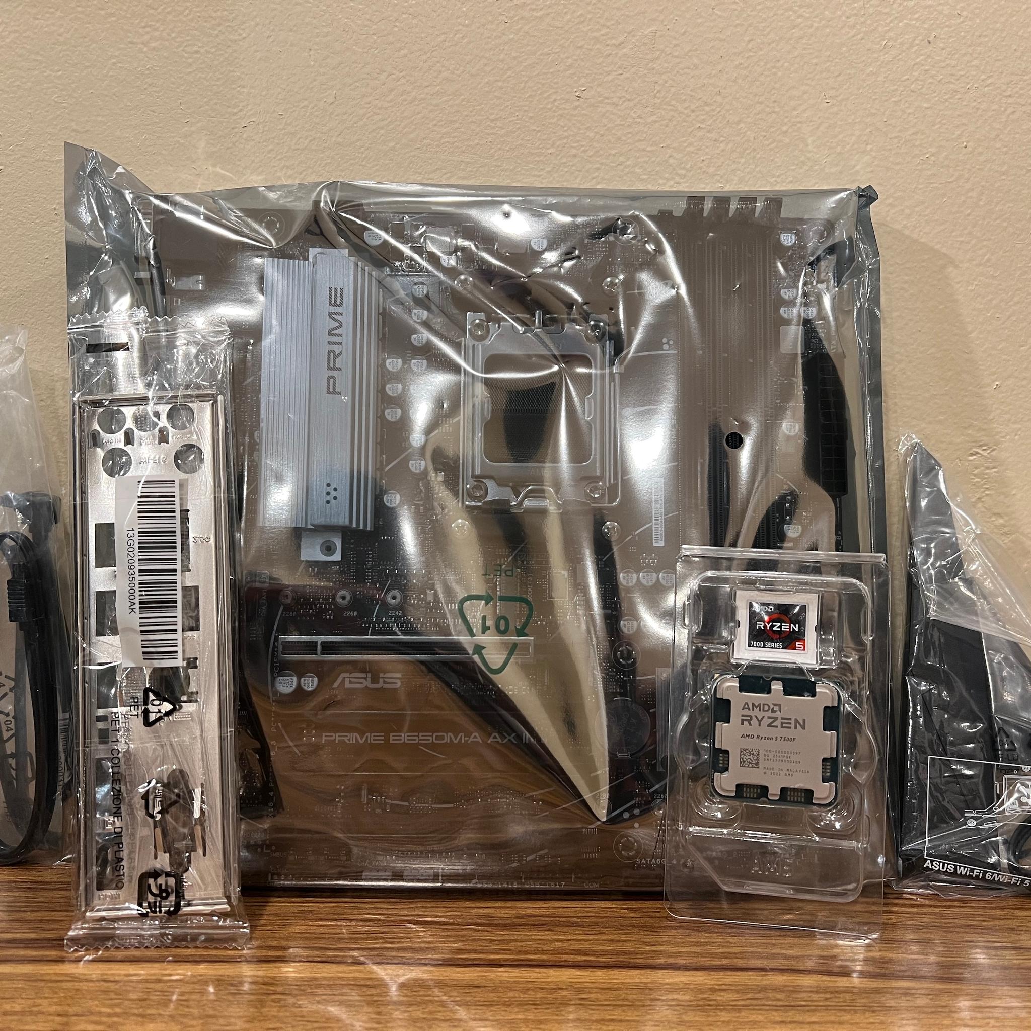 AMD Ryzen 5 7500F + ASUS Prime B650M-A AX II mATX AM5 Wifi and Bluetooth Motherboard Combo Bundle
