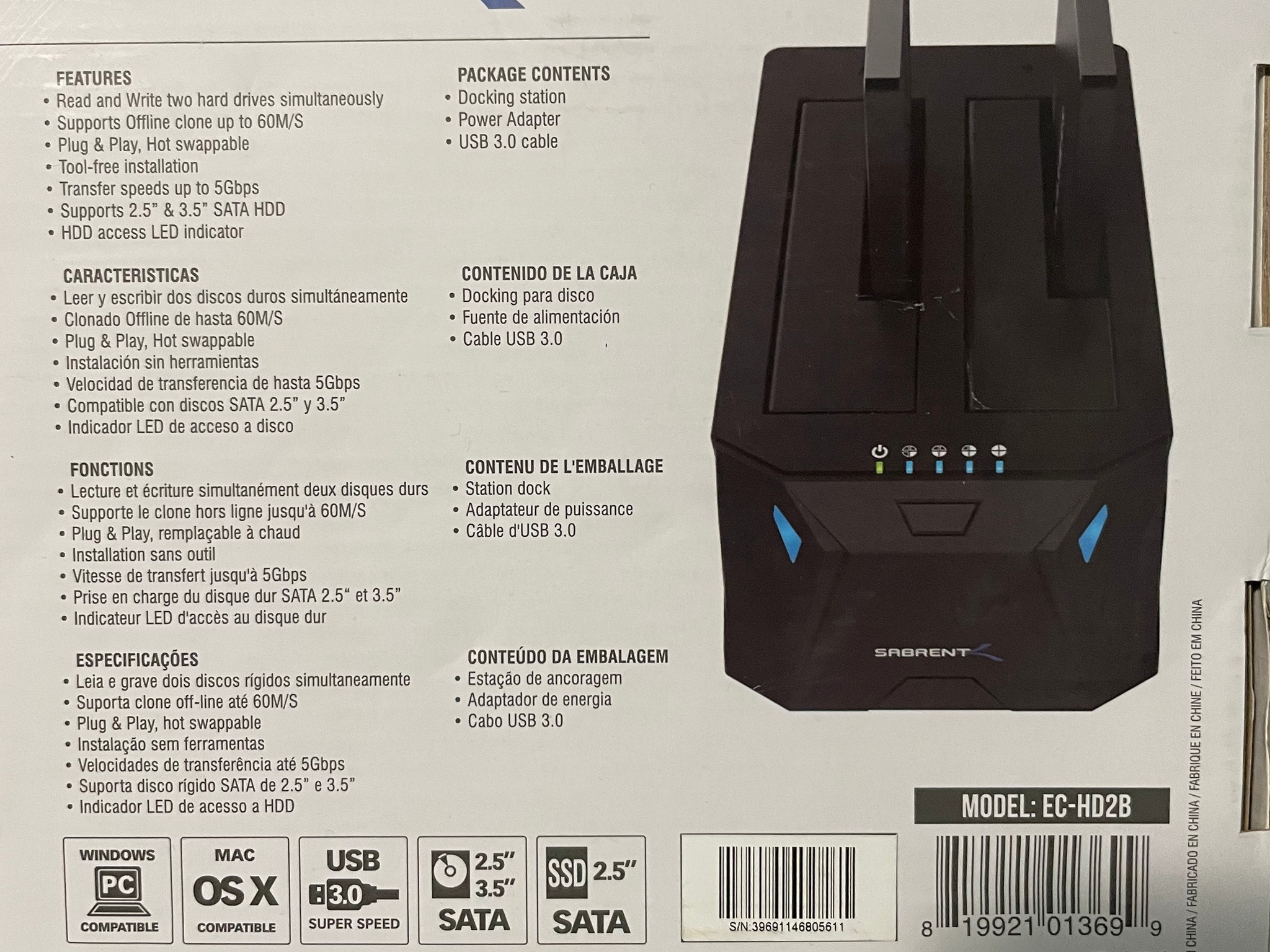 SABRENT EC-HD2B Dual Bay External Docking Station for 2.5 or 3.5in HDD, SSD