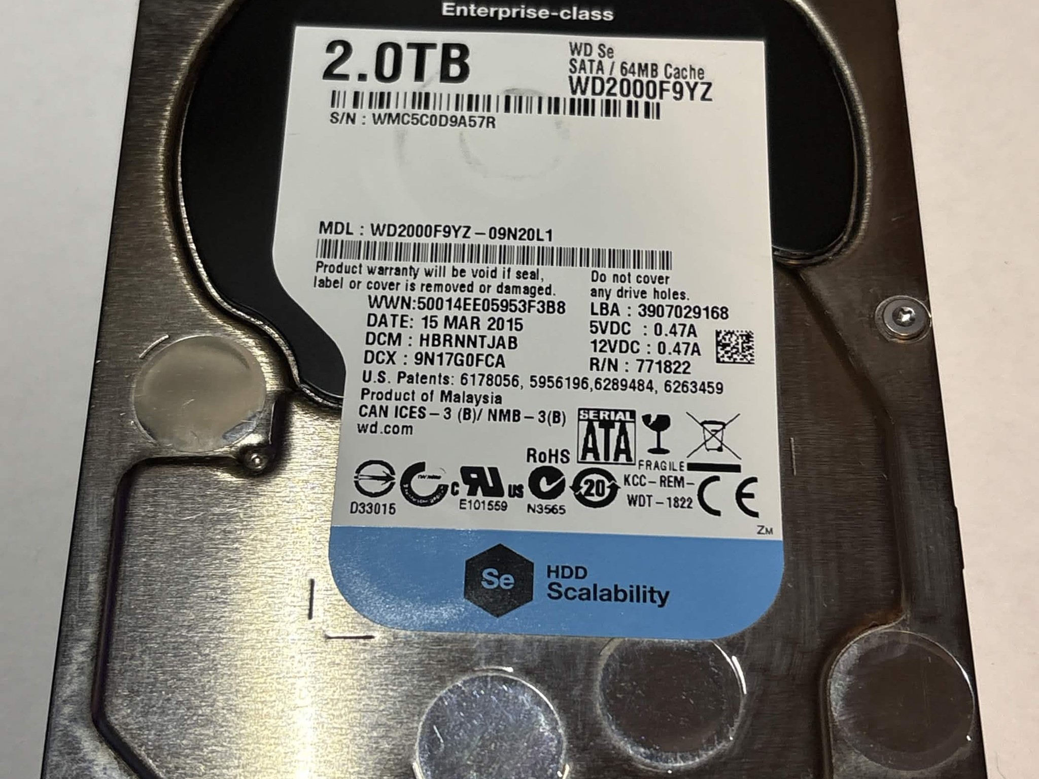 WD Se 2TB Enterprise HDD – 7200RPM 64MB Cache SATA – WD2000F9YZ – 10,035 Hours – Good SMART