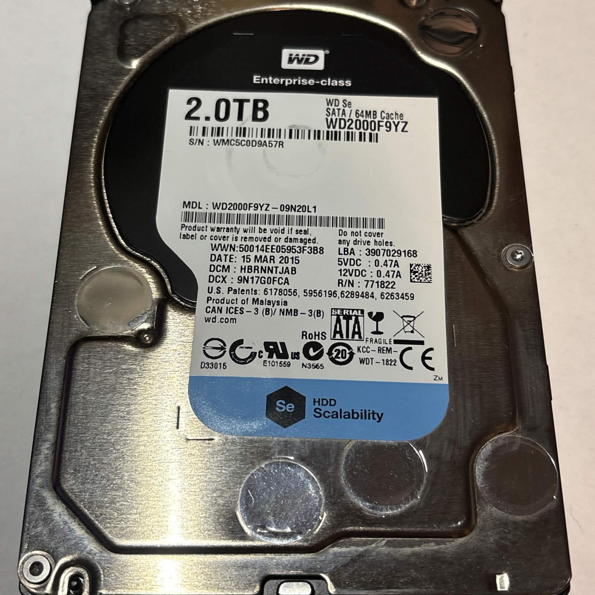 WD Se 2TB Enterprise HDD – 7200RPM 64MB Cache SATA – WD2000F9YZ – 10,035 Hours – Good SMART
