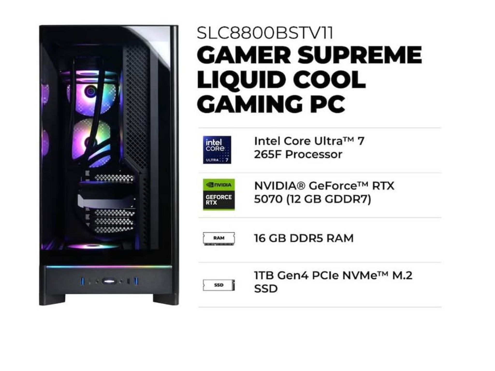 Brand New CyberPowerPC Gamer Supreme - Core Ultra 7 265F | RTX 5070 12GB | 16GB DDR5 | 1TB NVMe