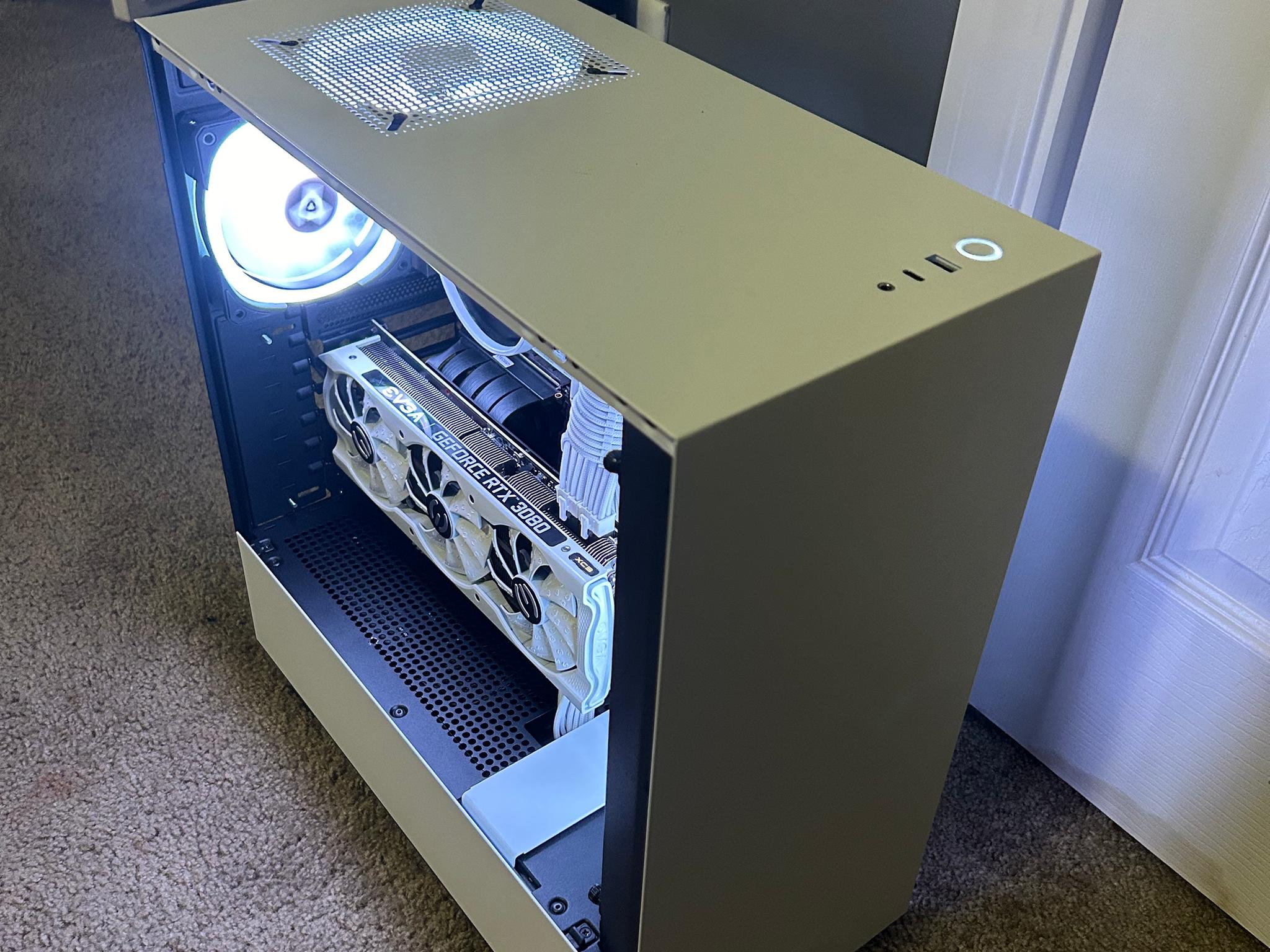 NZXT, RTX 3080/5600x, white and black rgb, vertical mount, 1TB Gaming PC