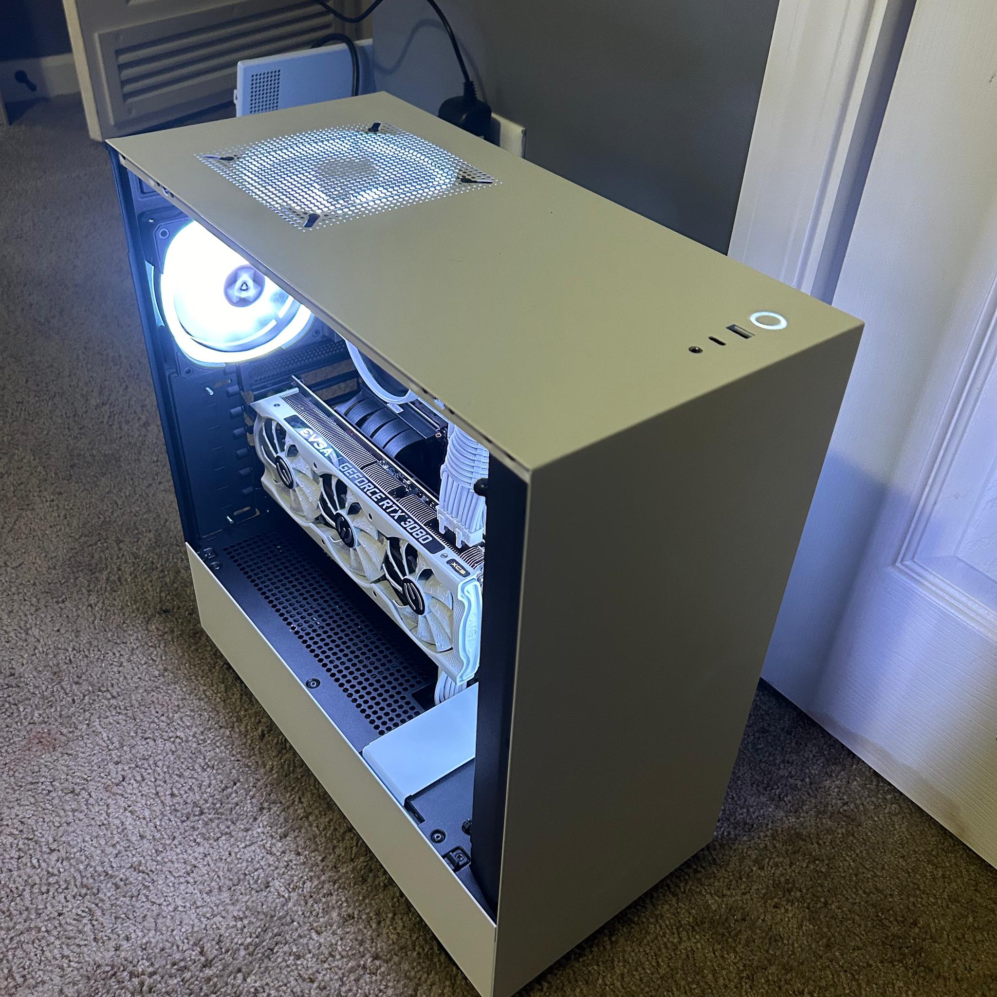 NZXT, RTX 3080/5600x, white and black rgb, vertical mount, 1TB Gaming PC