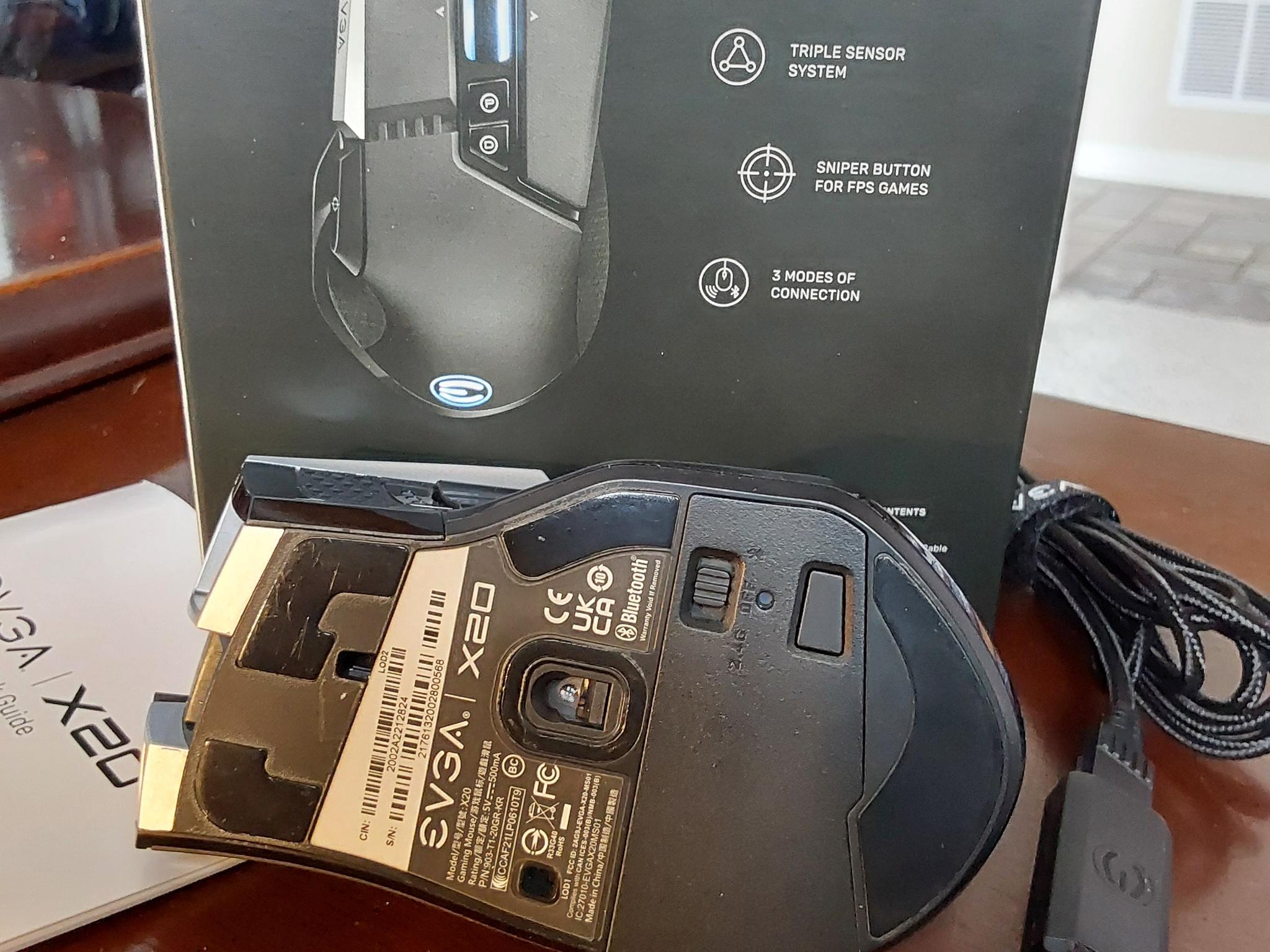 EVGA X20 Wireless Customizable Ergonomic Gaming Mouse, Grey, 16,000 DPI, 5 Profiles, 10 Buttons